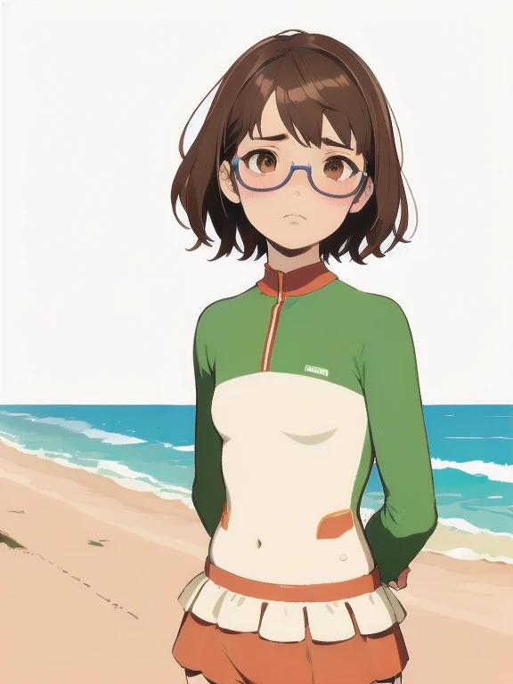 a feminine boy, male, femboy, crossdressing, bulge, big hips, small waist, very big butt, hourglass figure, big thighs, smooth skin, brown very short fluffy boy hair, green eyes, long eyelashes, black eyeliner, black athletic leggings, crop sweater, seductive pose that shows off butt, colorful animation stills, masami teraoka, paul gauguin, Embry style, honest portrayal, in city
