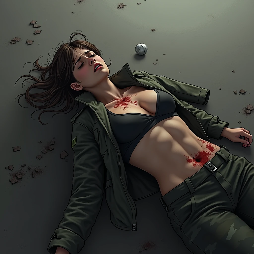 Zombie lying on back、Zombie sleeping on his back、Black gym bloomers, High Leg、School Shirt、whole body、(Black gym bloomers)+(White collared blouse)、Lie face up on the bed、Brown Hair、Surrounded by lots of flowers、ベッドでZombie sleeping on his back少女、close ~ eye、sleeping beauty
