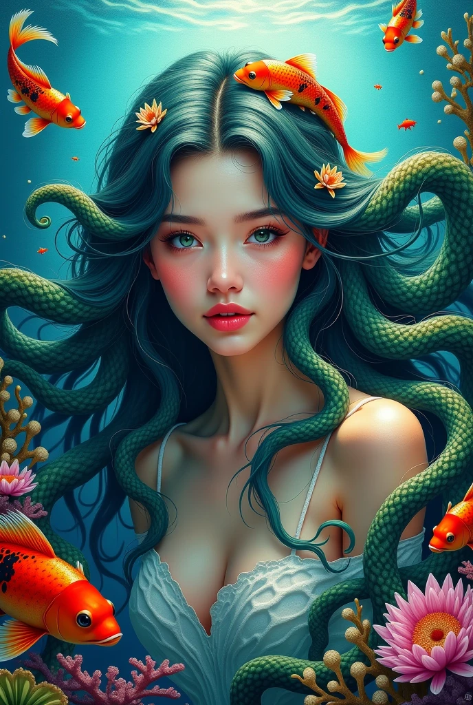 ((best quality)), ((masterpiece)), (detailed), woman with green hair, holding a sword, (Artgerm inspired:1.2), (pixiv contest winner:1.1), (octopus goddess:1.3), (Berserk art style:1.2), close-up portrait, goddess skull, (Senna from League of Legends:1.1), (Tatsumaki with green curly hair:1.2), thick brush, (Akali from League of Legends:1.1), 8k resolution
