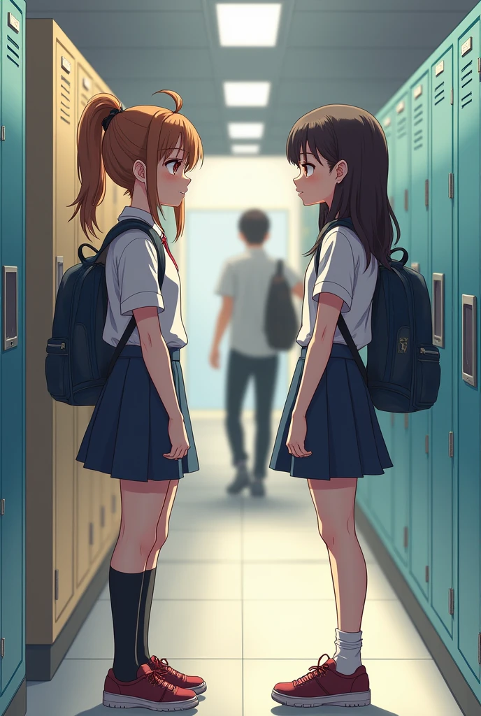 2 girl students talking in the door with their bags and bookz