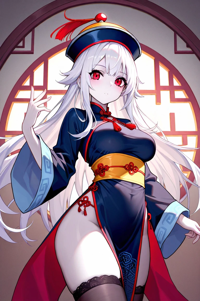 tmasterpiece, Best quality at best, s the perfect face, Perfect brown eyes and white sclera, Bad Hands 5, Alone, 1个Giant Breast Girl, , White hair, , Hanfu, ssmile, Wide hips, Lori huge breasts cleavage, ,High fork, pelvis curtain, , Bun cover, Sash, Score:safe