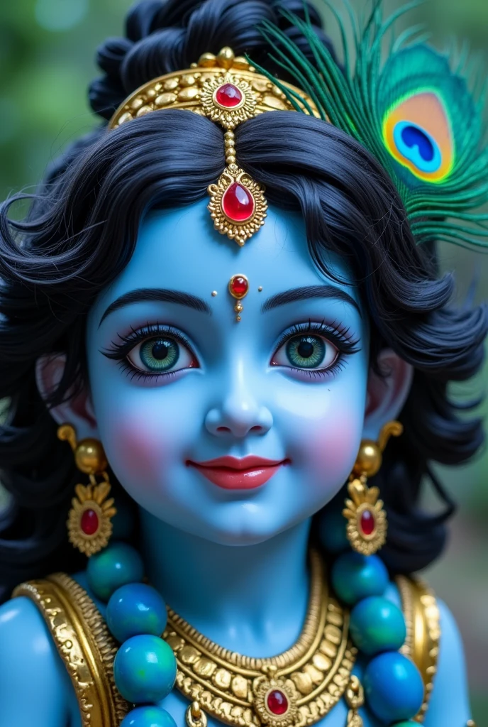 photo of a young baby boy, 13 year old, attractive male deity, indian god, hindu god, an exhausted deity, smile, beautiful, clear,bluish skin,puṣkaracūḍa,photography, nikon