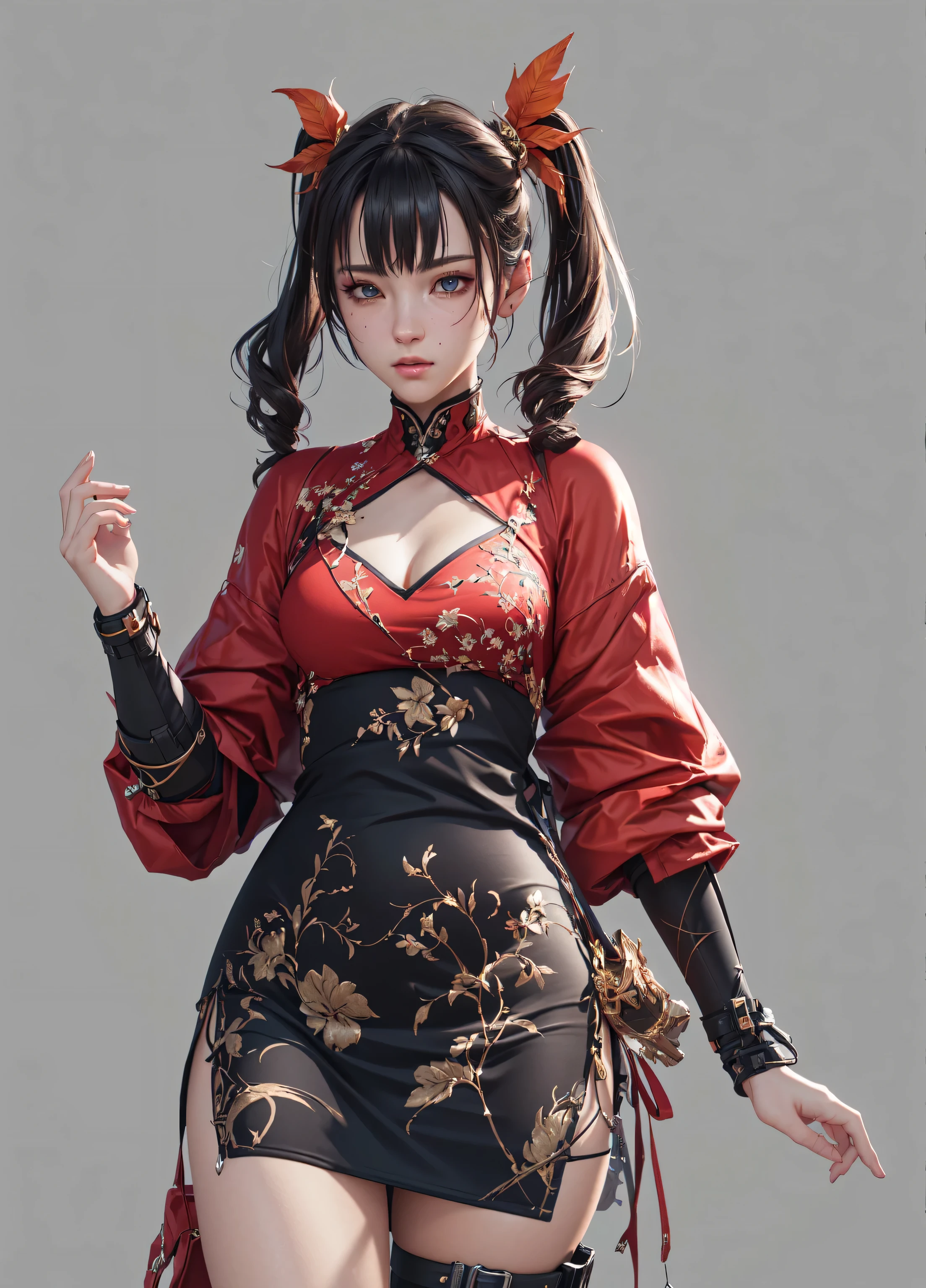 1 girl, masterpiece, best quality, extremly detailed, Cinematic lighting, intricate detail, highres, official art, finely detailed beautiful face and eyes, high resolution illustration, 8k, dark intense shadows, overexposure, brown hair, cowboy shot, looking at viewer, (detailed hand:1.2), ancient chinese city, fire, butterfly, red_butterfly, sexy pose, hu tao(genshin impact),boo tao,symbol shaped pupils, highly detailed fingers