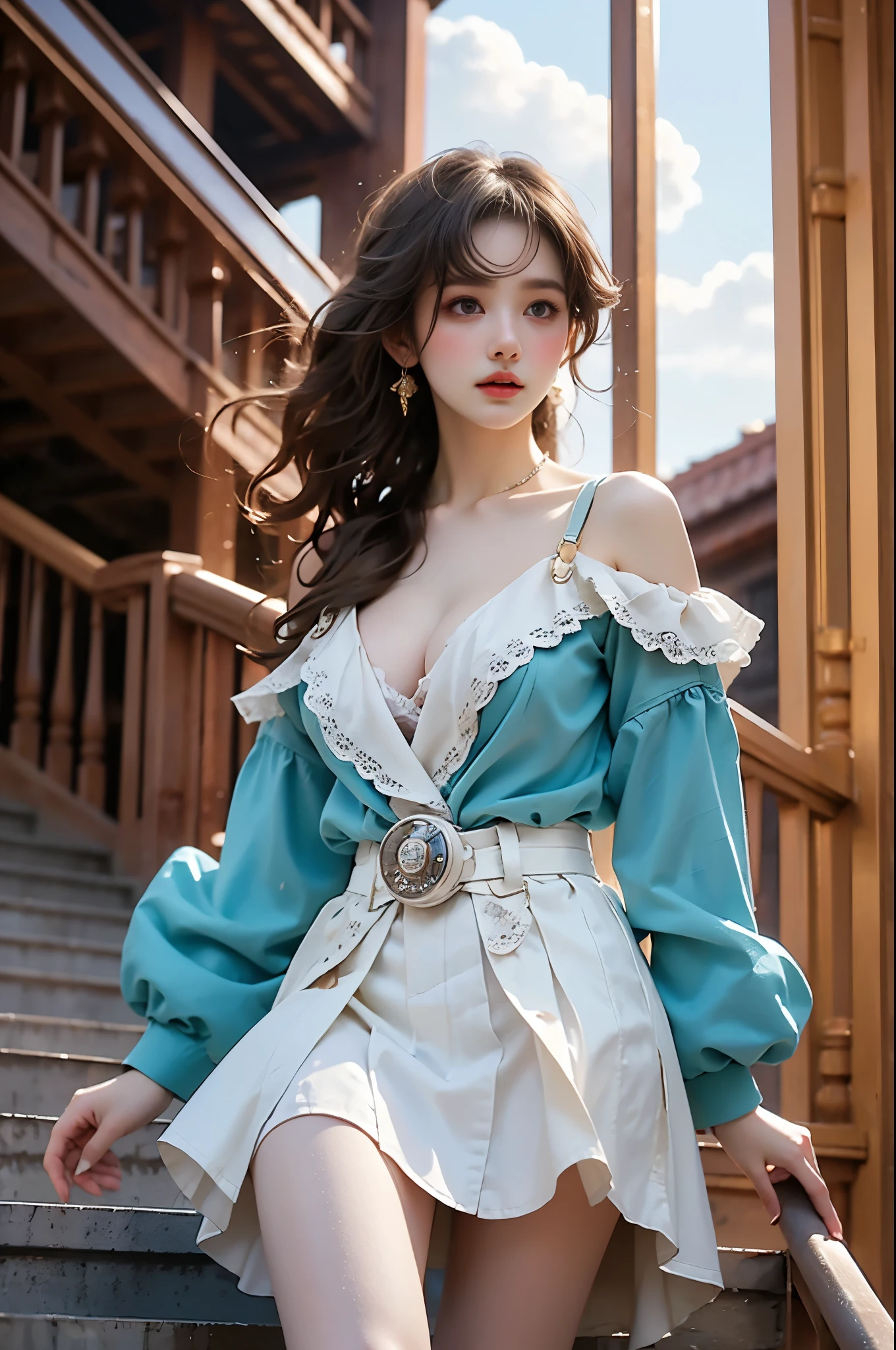 (masterpiece, Highest quality, One girl, alone, Intricate details, chromatic aberration), (Realistic), (顔のshape: Long face),(eye: きりっとしたeye, Cold Stare, eye shadow),(nose: nose筋のthinnose),(mouth: Neutral lips),(skin: 透明感のある白いskin), (shape: Wide Hips, Thigh Gap, Small breasts, thin), (Overall impression: Korean young woman), (Pink Blue Background), Strike a Pose
