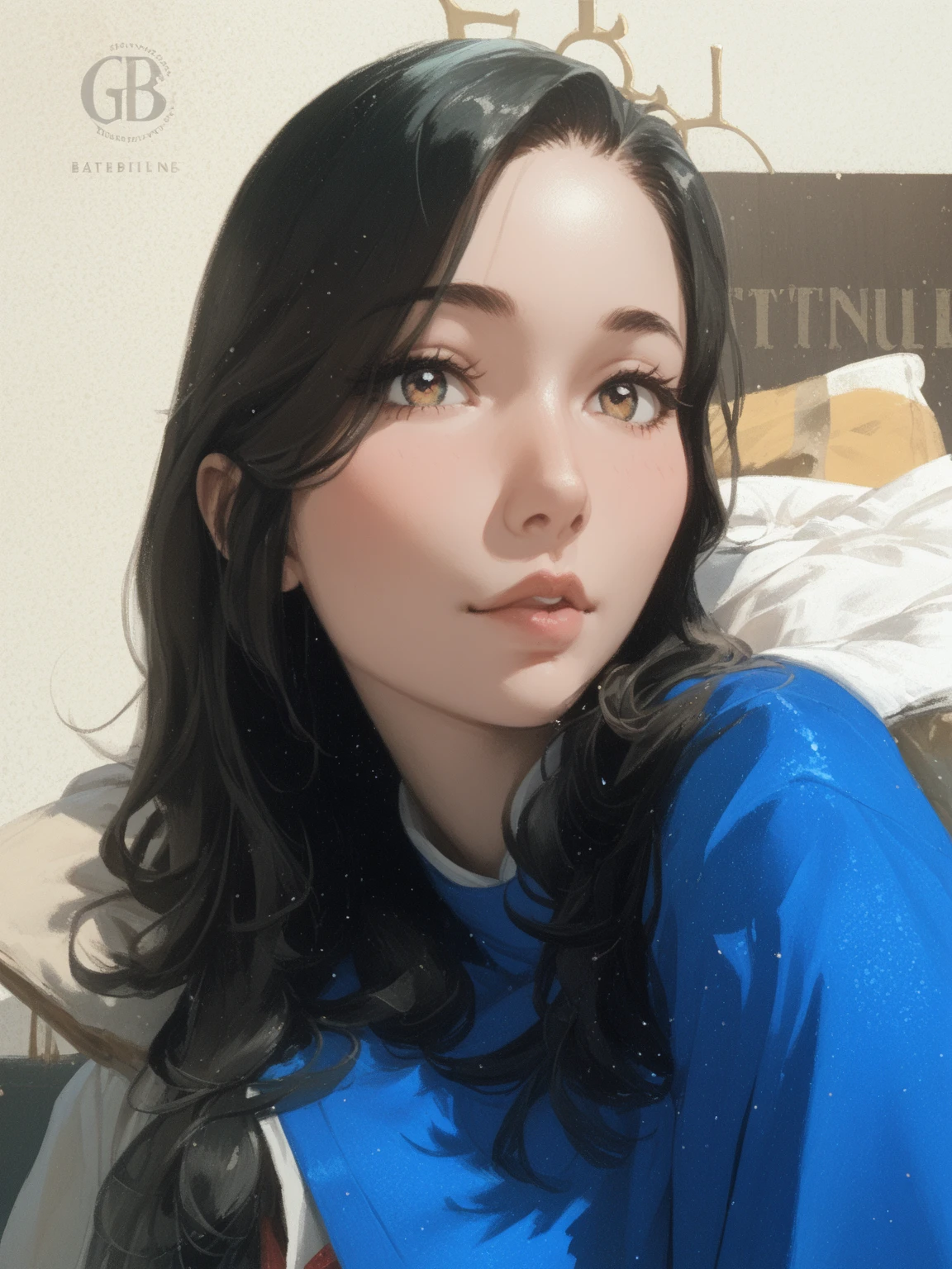 (masterpiece、high quality、High resolution、4K images), Transparent eyes、Detailed eyes、Detailed face、Someone knowledgeable、turtleneck sweater dress、Virgin-killing clothes、Virgin Killer Sweater、On the bed、Blue Archive Ichinose Asuna, highlight、grayscale