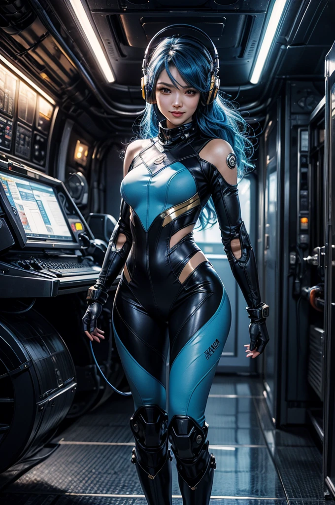 happy expression, Dollar bills falling from the sky, planet , long hair 、Exposed to the max、Neon glowing black and dark rose bodysuit, Sci-Fi Style, ,beautiful women, Daytime, bitcoin ,Blue Hair ,Red Eyes ,Holding a smartphone、Radiating light from the smartphone screen