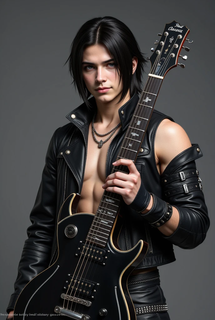 Cold and dangerous man, with Rockstar and punk airs, no shirt with abs zero definition, very similar to sid vicious.playing the guitar