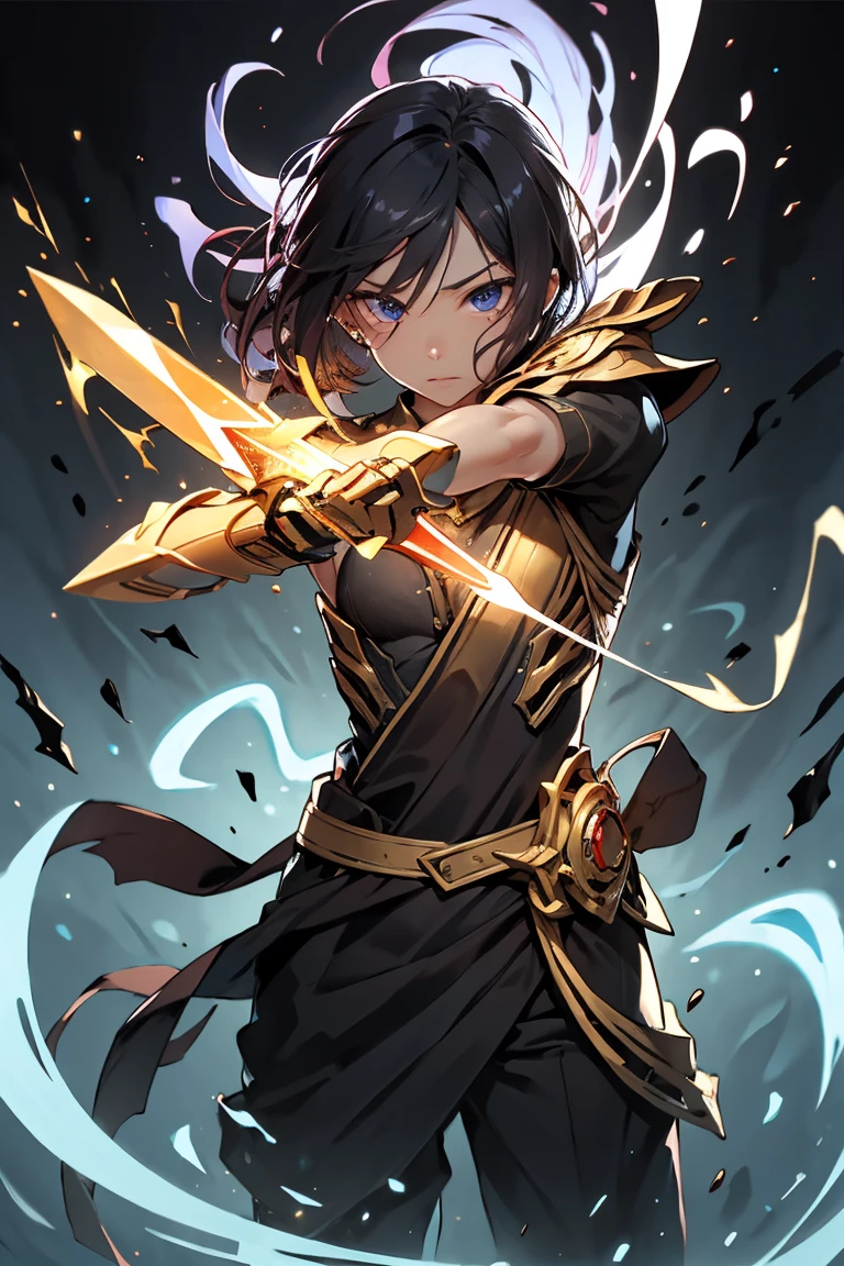 8k high definition, girl, anime, sleeveless blouse, short skirt, battle poze, black hair, eyes golden, katana. gray background, daylight, small chest, neckline, perfect body, whole body, tomboy girl, masterpiece, best quality, hard nipple, high resolution, pc wallpaper. --auto --s2