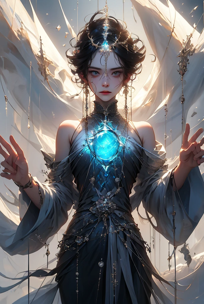 Woman body set large breasts(best quality, highres, ice skull:1.1), (best quality,highres,masterpiece:1.2),(realistic:1.37),abstract,splatter,detailed,melting,white hair,short hair,long hair, long hair,blue eyes,backlit,sand,water,black background,dust,water splash,long sleeves,white clothes,oversized clothes (best quality, ultra-detailed), (realistic), vibrant colors, intense lighting, lava-like texture, hauntingly beautiful composition, surreal atmosphere, contrasting dark shadows, mesmerizing glow, detailed facial features, flowing lava tendrils, fiery eyes, ethereal presence, intricate floral patterns, mysterious aura."