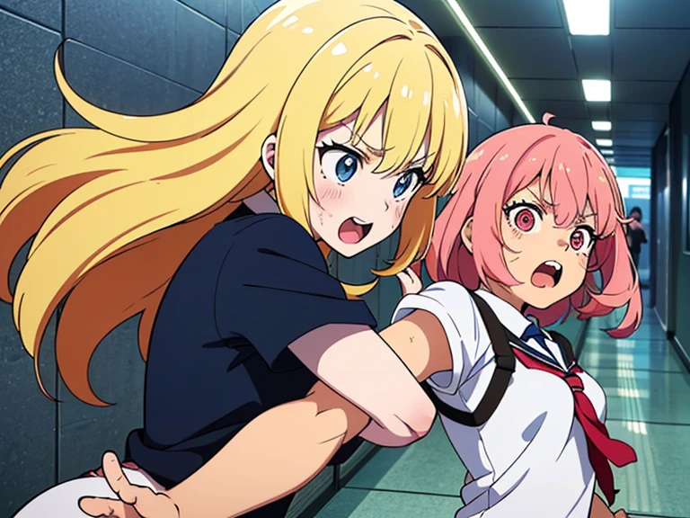 2girl, two girls, (shoujo-style), ((detailed hair, detailed eyelashes, banganhwa-scenery,  blush, large breasts, long hair, , ((perfect face)), (Mature Face:1.4), (beautiful face:1.15), detailed eyeasterpiece), (highest quality), best quality, highres, 8K, extremely detailed, Digital Art, (Hyper-Detailed Background:1.2), (realistic background),  (intricate details), award-winning, hyper-detailed, (illustration:1.1), 
(cinematic lighting), soft lighting, lipstick, blush, Hot girls, baddie, staring, glaring, bad attitude, mean girl, dare, angry, hate, crazy, smoking, sensual, attractive, masterpiece, best quality, highly detailed, a anime girls in sailor uniforms with a gun posing for a picture,
evil smile, smile, open mouth,black_serafuku, ecchi anime style, anime girls , (nsfw) not safe for work,
ecchi style, ecchi, shipgirls, digital anime art!!, high school girls, holding a gun, hold a gun, anime style 4
k, micro skirt, exposed belly, exposed navel, exposed midriff, holding pistol,
exposed lower belly,school, classroom, 