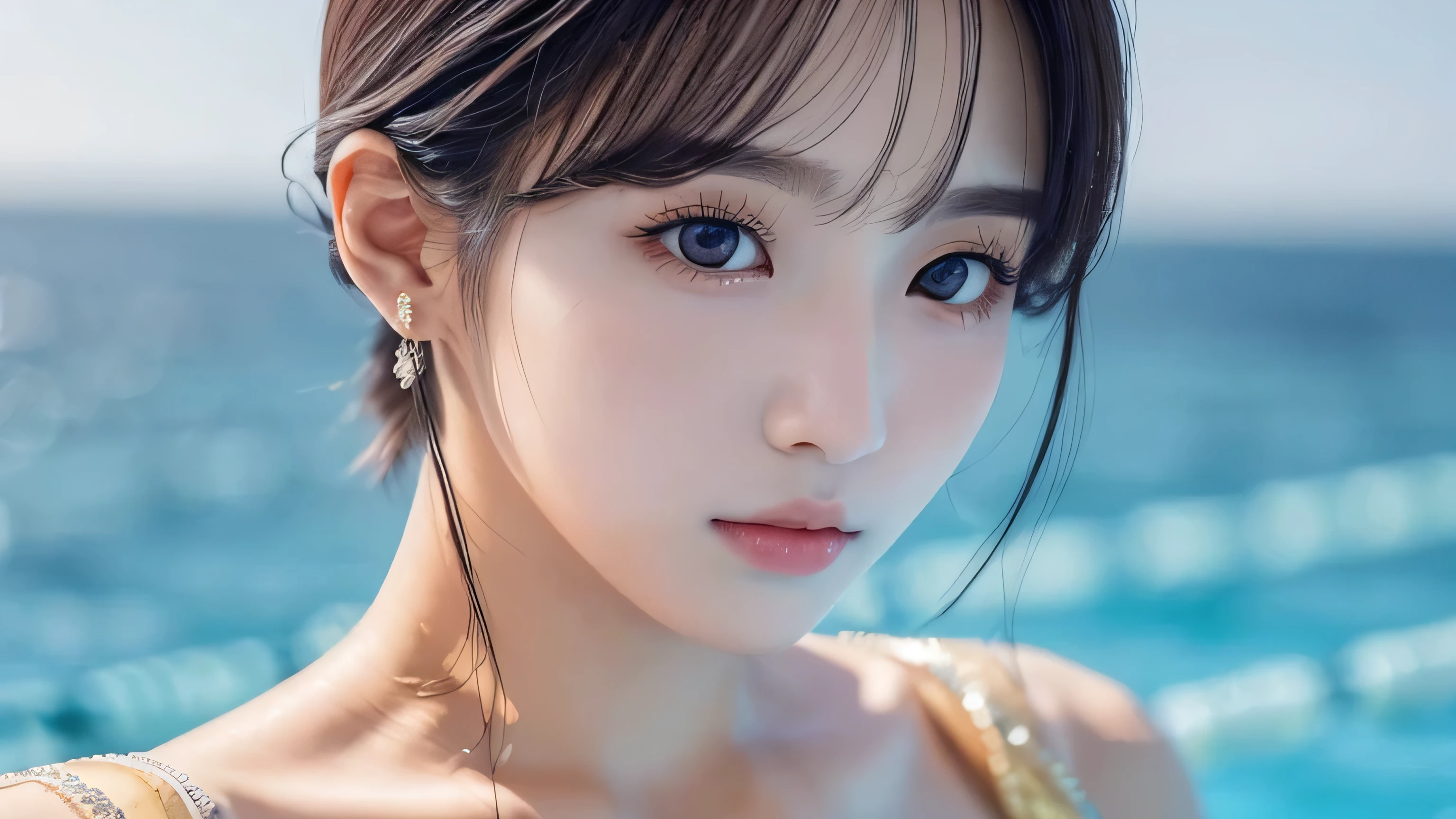 masutepiece, Best Quality, Illustration, Ultra-detailed, finely detail, hight resolution, 8K Wallpaper, Perfect dynamic composition, Beautiful detailed eyes, swimsuit, Natural Color Lip,