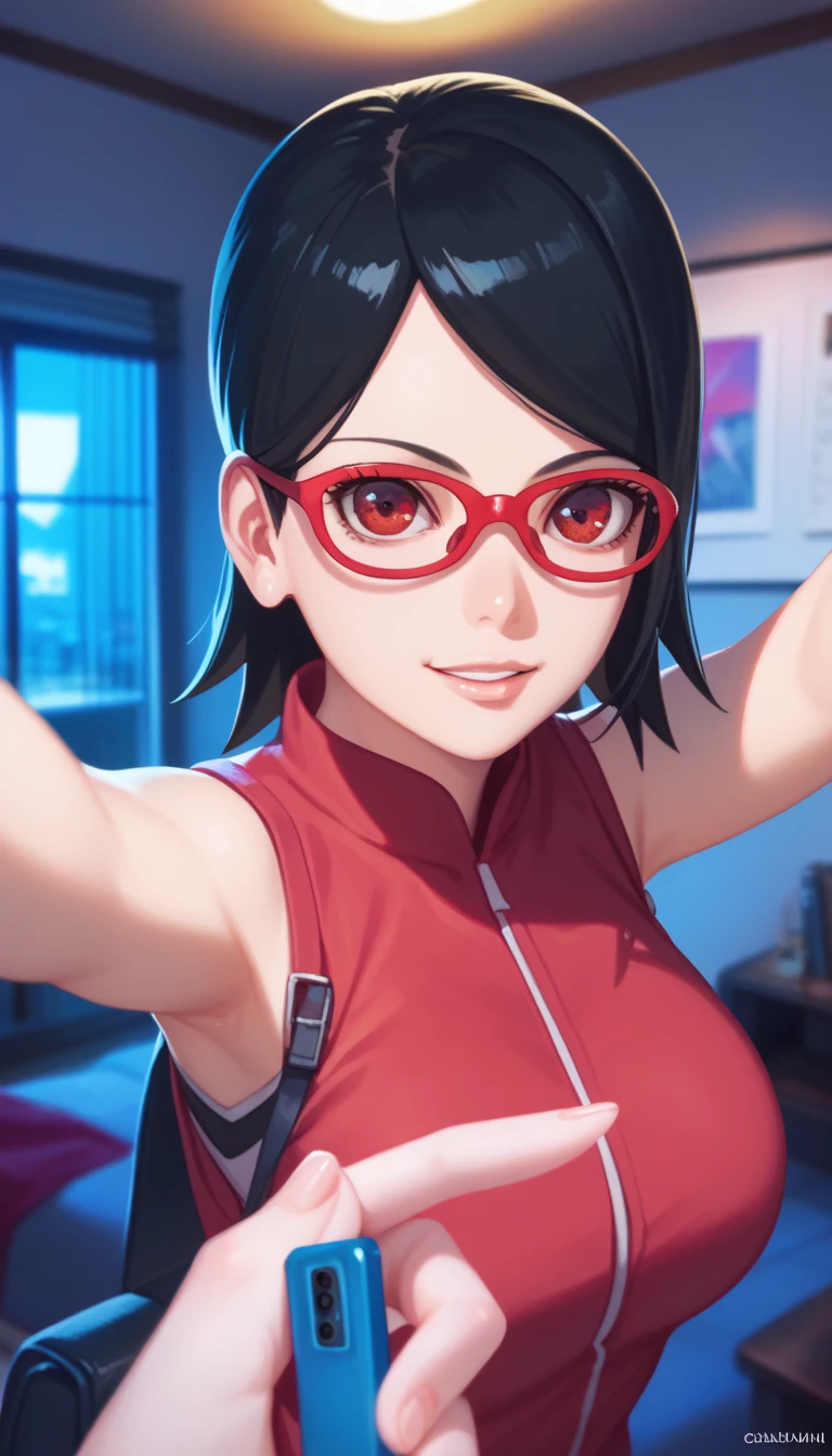 Little sarada com uma camisa larga mostrando os seios pequenos, sideboob, Ahegao face