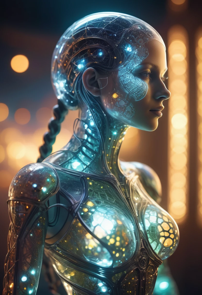 Ultra-Realistic Capture,18k,RAW Photos,Highest quality,masterpiece,reality,Very detailed,Female Android,Glamour,Her whole wet body is visible,(((whole body:1.5))),(((Beautiful Skin, Transparent glass skin,Transparent muscles)), ((Clear images of electronic systems)), Detailed Brain Vision, Numerous detailed connection lines, Mechanical Limbs, Tubes connected to machine parts, Mechanical vertebrae attached to the spine, Mechanical cervical attachment to the neck,Joints are mechanical,Numerous wires and cables connected to the head, (whiteい液体のプールの中で), cybernetics, cyber punk,Sharp focus, Hyperrealism, Very detailed, Intricate details,Small glowing LED lamp, Global Illumination, Deep Shadow, Octane Rendering, Ultra Sharp, Metal, Exquisite decorative details, Baroque details, reality的な光, To the camera, Neon Details, Complex body poses, A breathtakingly beautiful female humanoid cyborg android, Impressive big eyes, Delicate features, Future SF, Complex transparent mechanical parts, Numerous glowing cybernetic implants throughout the body, Active Pause, Surreal, reality的, masterpiece,Cinema Lighting, Dramatic Shadows, Vibrant colors, very saturated, Neon Highlights, Glowing Energy Field, Complex Machinery, Sleek and modern, State-of-the-art technology, Advanced AI, Seamless integration of organic and mechanical elements,Portraiture,((Very long hair)),Long legs,Standing on tiptoes,Wet Hair,Disheveled Hair,white,Acrobatic pose,particle,