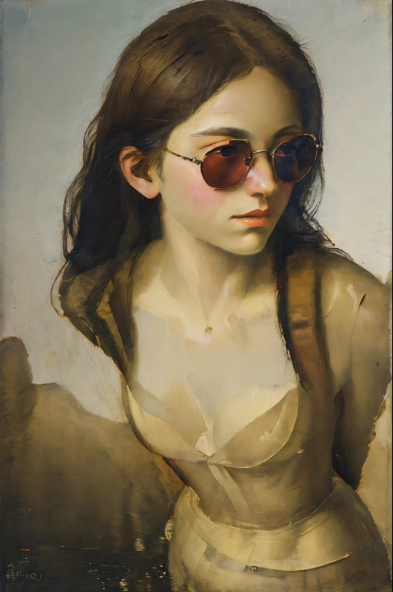 masterpiece, best quality, extremely detailed, hyperrealistic, oil painting, high renaissance art, sunglasses, navy