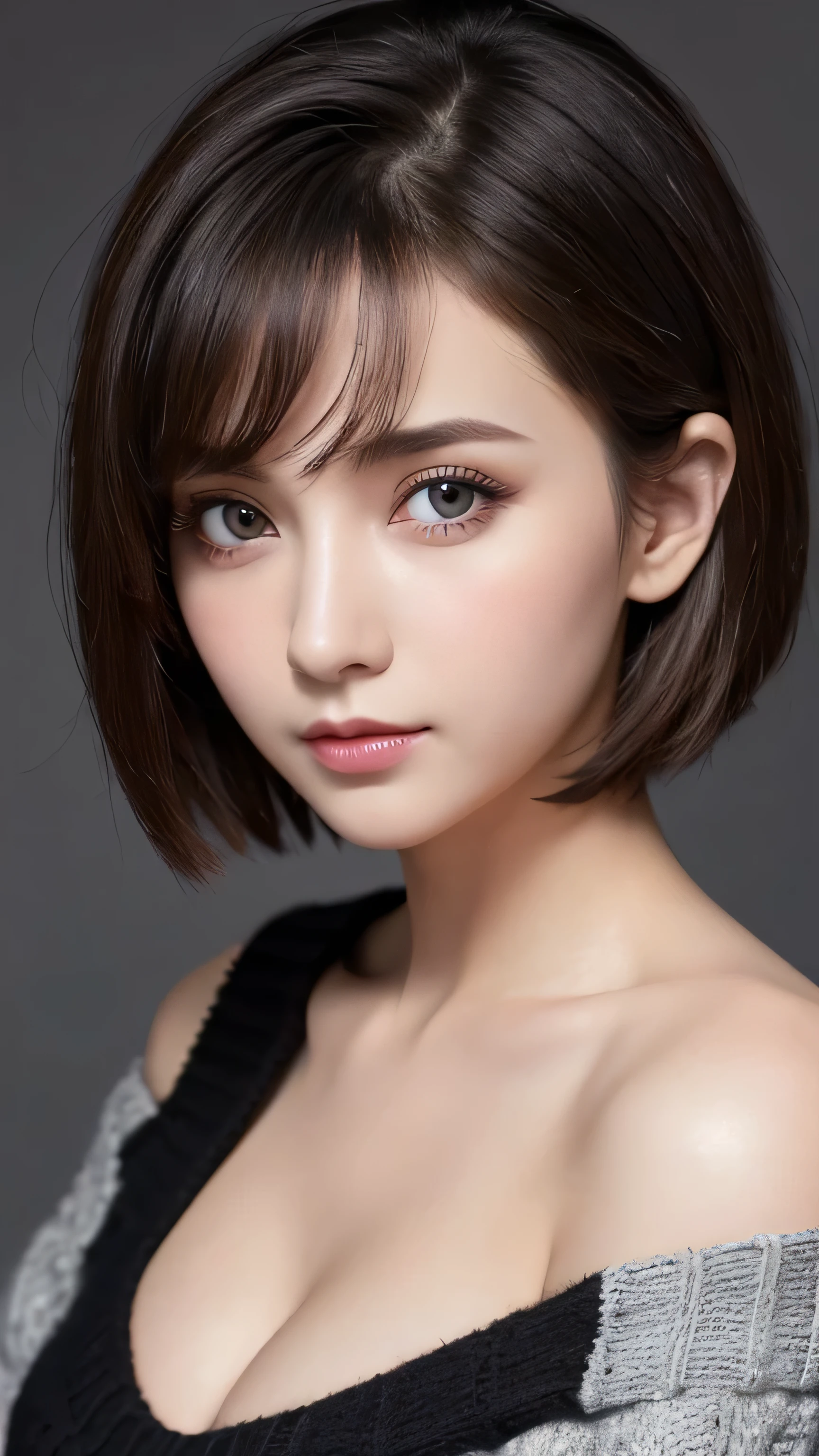 masterpiece, Highest quality, 8K, Absurd, (Upper Body:1.4), White tank top, Beautiful girls, Beautiful Face, Looking at the audience, Laughter, Surreal, High resolution, photograph, Film Grain, chromatic aberration, Sharp focus, High resolution, Face Light, Dynamic Lighting, Cinema Lighting, Professional Shadow, Simple Background, (White Background:1.4), The finest details, Very detailed, Super detailed, In detail, Real Skin, Delicate facial features, Detailed face and eyes, Sharp pupils、Realistic student、bob cut