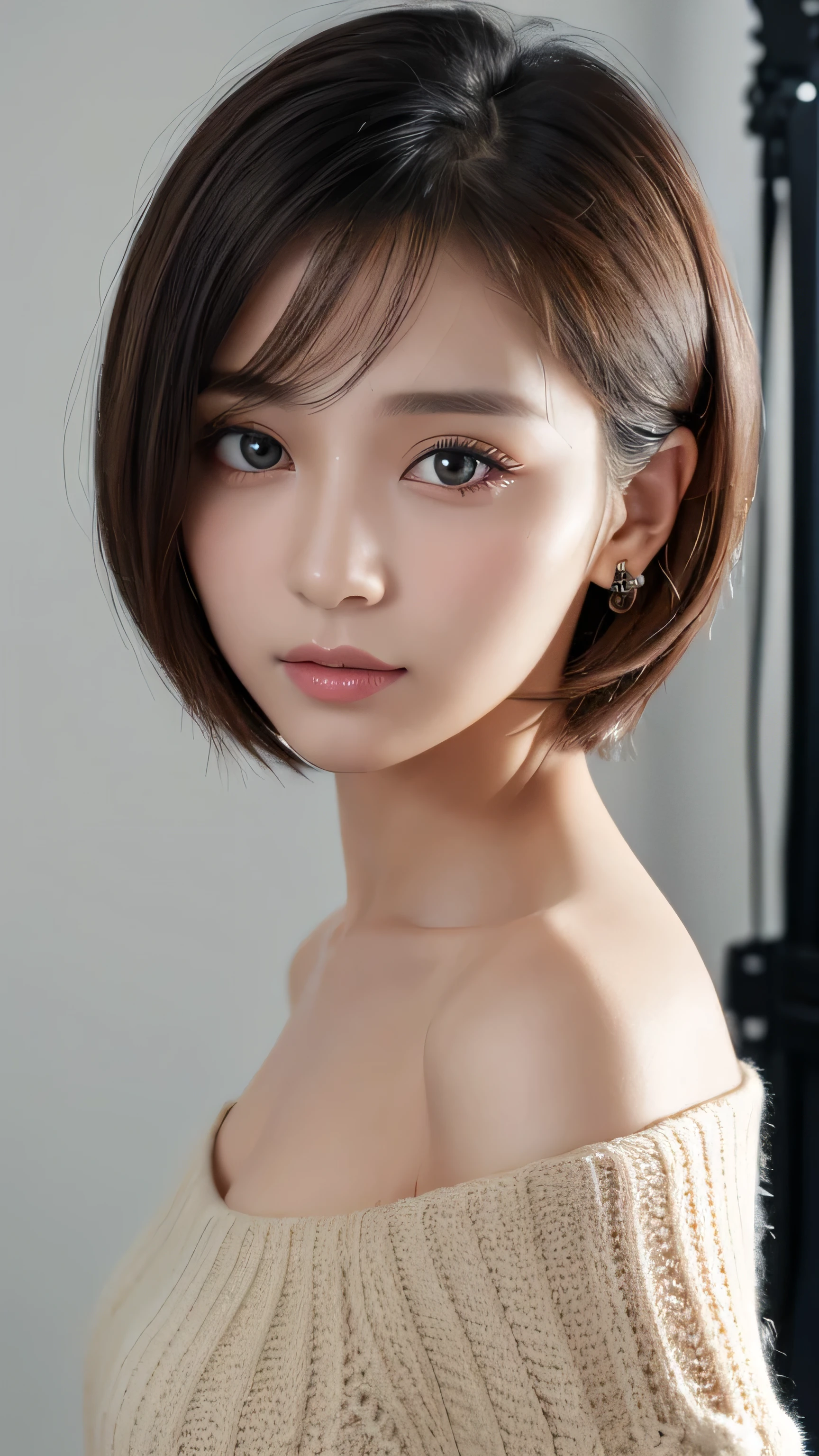 ((highest quality, 8K, masterpiece :1.3)), 1 girl, pretty woman with thin abs :1.3, (medium short hair, huge breasts :1.2), dress :1.1, super detailed face, fine eyes, double eyelid