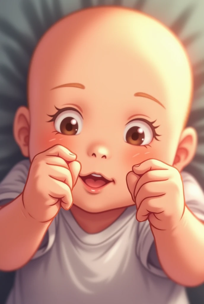 There's a baby who's lying in a white dress, she is in pure bliss, Bocejo, she is smiling and excited, feliz com a boca aberta, ela expressando alegria, muito animado, vestido em um branco bonito, com a boca aberta, foto de uma bela, lovely languid princess, She is laughing, Giro, with a happy expression