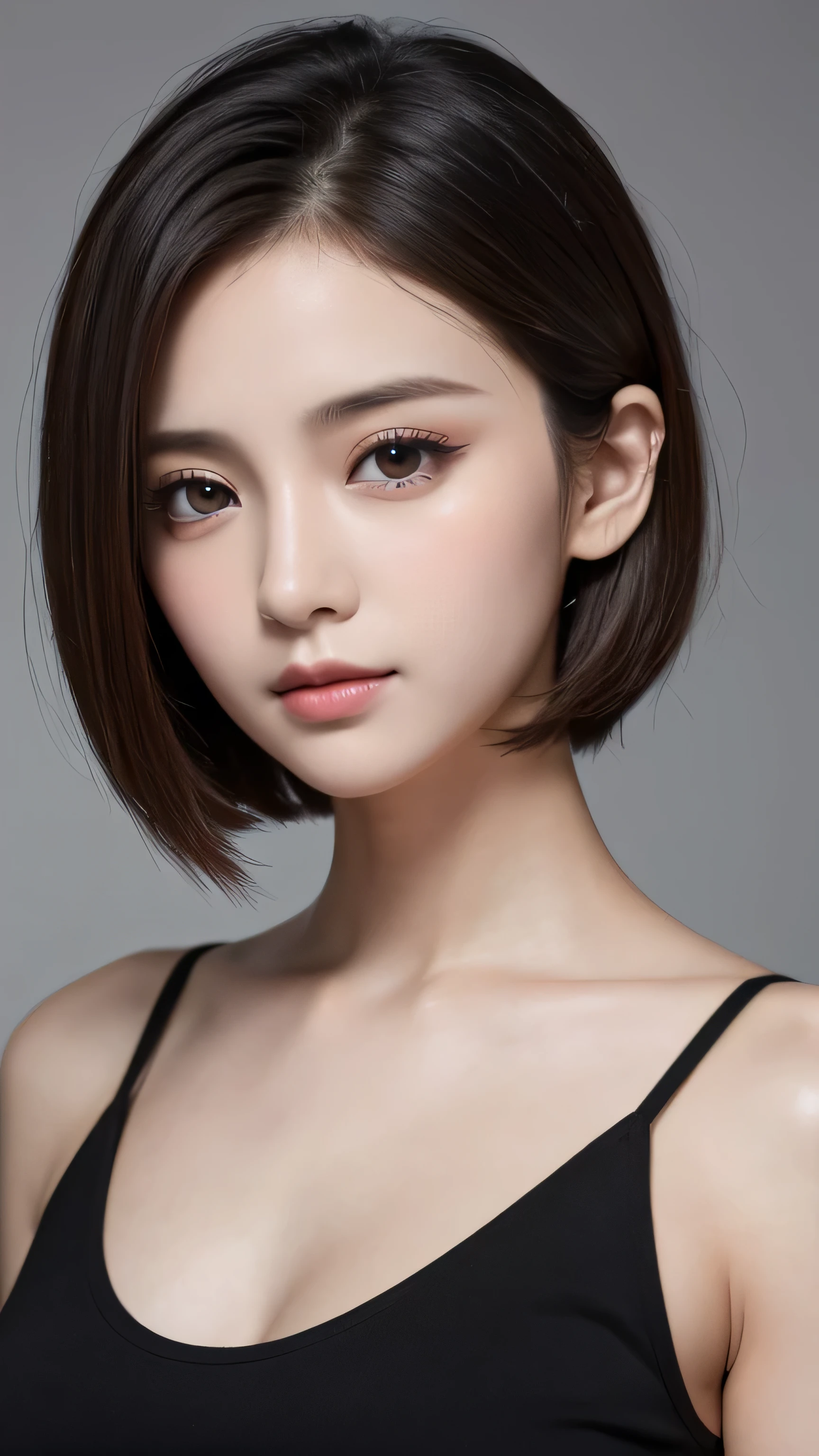 ulzzang-6500-v1.1, (Raw photo:1.2), (Photoreal), (See-through:1.3), (genuine:1.4), (muste piece:1.3), beautiful women, Female college student, masterpiece, 90's vibe, Classic Look, highest quality, super detailed, photo-realistic, shining eyes, detailed face, clavicle, beautiful eyes, black eye, detailed eyeshadow, black hair, lip gloss, pink lip, Makeup, (Charm:1.5), sharp focus, clear eyes, hunter's eyes, eyelash, full body, (wavy hair:1.1),(short hair:1.3), black dress,(beautiful:1.5)