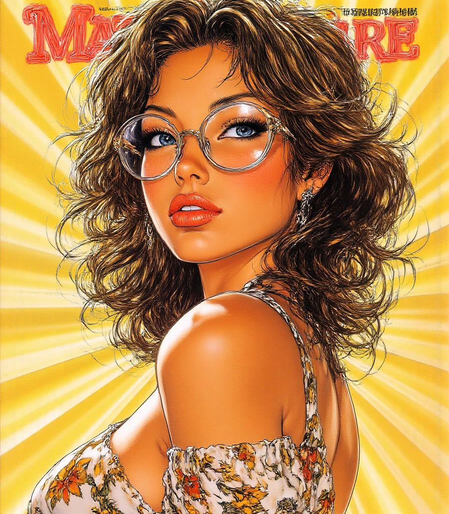 (Masterpiece, Best Quality), 8k Wallpaper, highly detailed, vintage, 1970s, a one sexy hippie girl, a portrait by Paul Kane, perfect face, hippie fashion, hippie, black haired, glasses, lines, abstract, mid century modern, vintage, miniskirt, over the knee boots, retro picture, pulp, 70's pulp illustration, pulp, old retro pulp, pulp illustration.