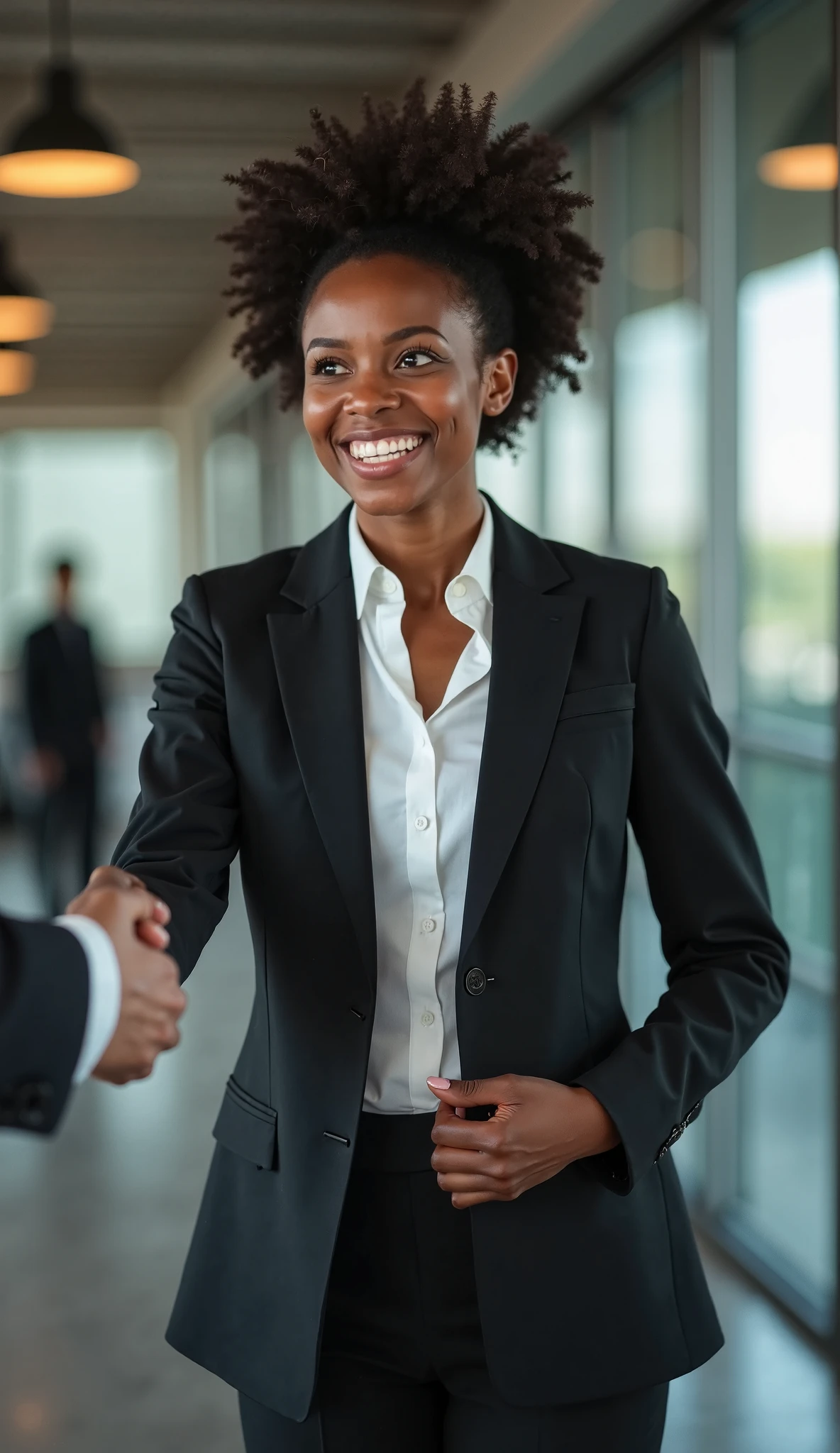 (premier travail:1.1), (photoréalisme:1.1), (1fille), ivoirienne les cheveux africain et ondulés　　âge de 18ans et obtenant son baccalauréat a Abidjan Belle femme　et souriante Fond simple marron ou beige de travail, cheveux différents, Debout et accompagné, Face au directeur lui remettant son diplôme, sereine, salle de délibération et ovationné