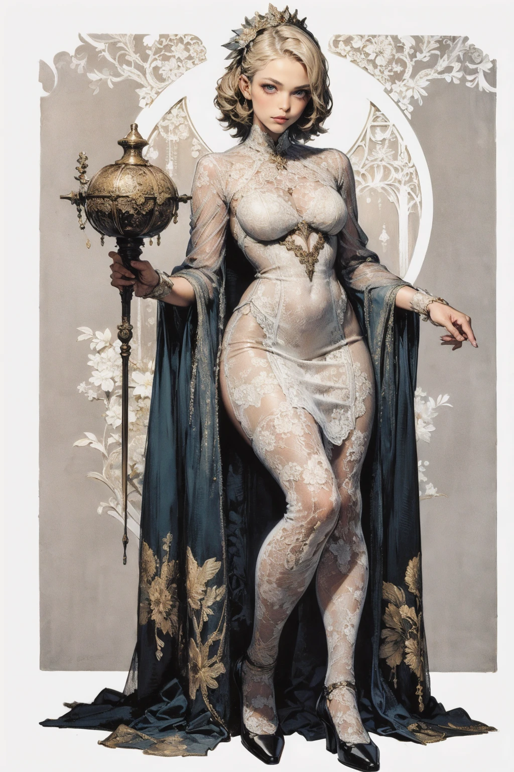 score_9, score_8_up, score_7_up, score_6_up, source_oil_painting, futanari, solo, black background, steam floating, space, doll joints, android, queen, saggy_breasts, golden black nails, black dress, faceless