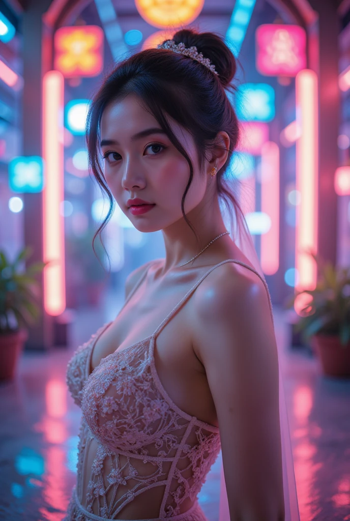 ((Selfie:1.1)), (raw:1.1) photo of (brunette Maj1j3j01-1500:0.99), a woman as a model, modelshoot style, (extremely detailed CG 8k wallpaper unit), photo of the world's most beautiful artwork, majestic professional oil painting by Ed Blinkey, Atey Ghailan, Studio Ghibli, by Jeremy Mann, Greg Manchess, Antonio Moro, trend at ArtStation, trend at CGSociety, Intricate, High detail, sharp focus, dramatic and photorealistic painting art by midjourney and greg rutkowski, (day:1.2), (dimly lit), (neon lights:1.2), (carnival:1.1), (makeup:1.1), ((window in the background)), ((flowery blouse:1.2)), (looking at the viewer:1.3), (detailed students:1.3), (modern clothing:1.2), (club makeup:1.2), (closeup:1.3), (earrings).