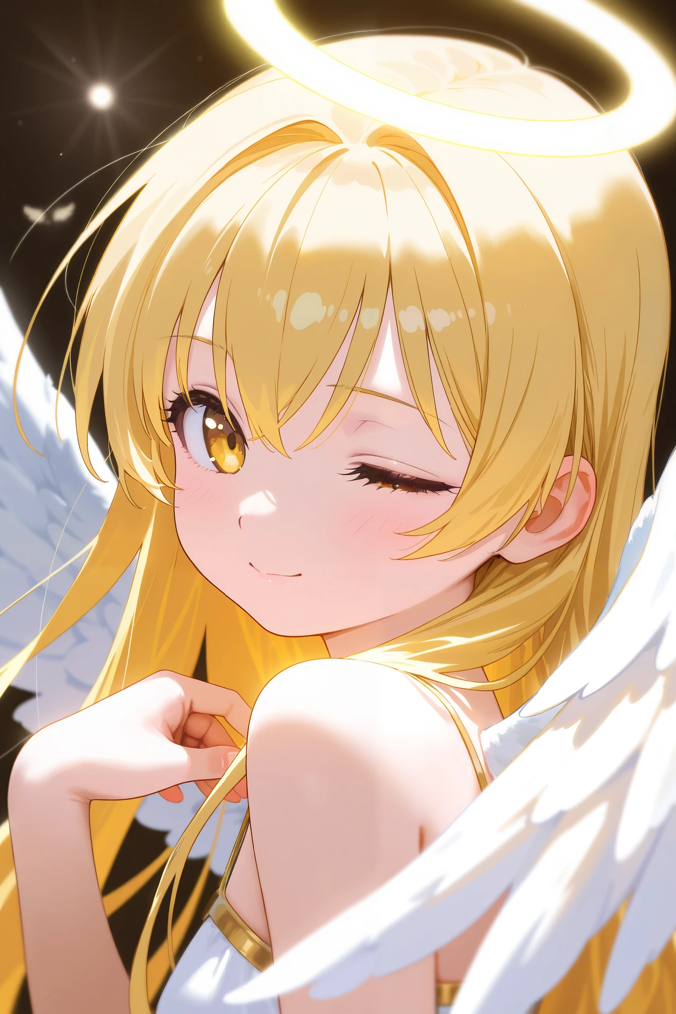 Picture of a girl with a cup of coffee and angel wings, beautiful angel girl, close one eye, beautiful angel, angel girl, beautiful angel portrait, beautiful angel girl portrait, angel, angel, coffee dark angel, winged girl angel, adorable digital painting, angel themed, angel, beautiful female angel, young one angel