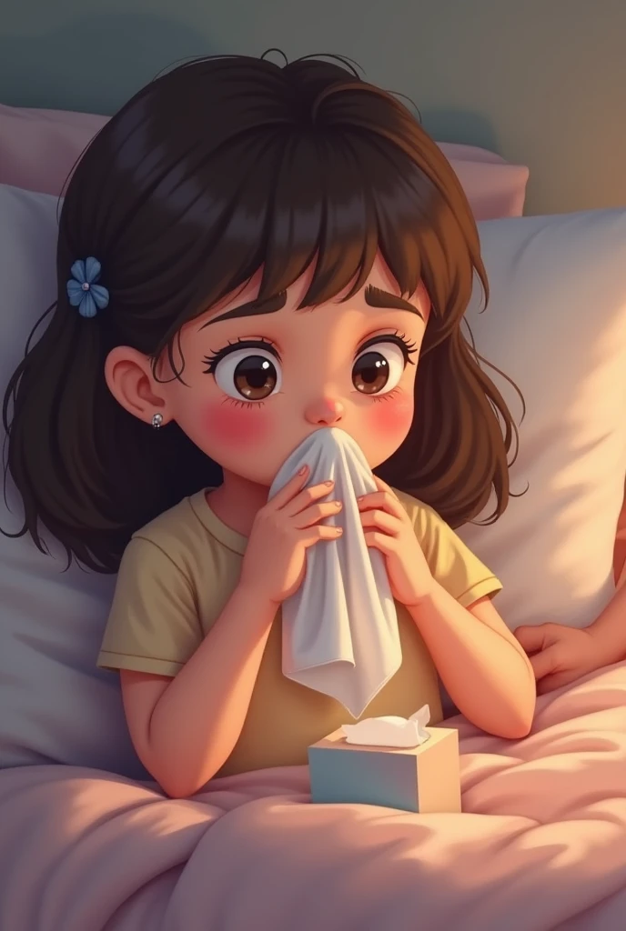 Girl blowing her nose