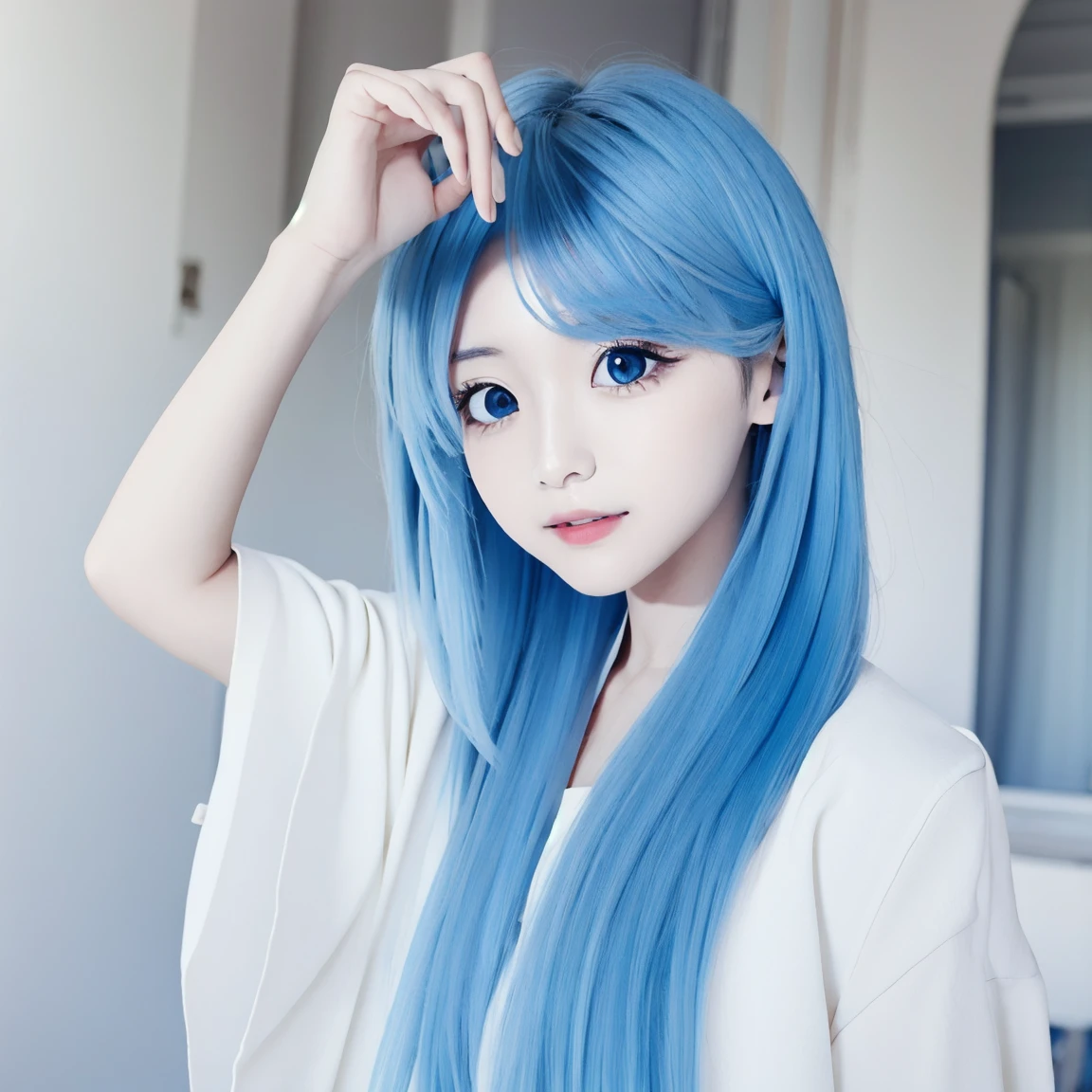  super precision 　 best quality 　One person　 blue hair blue eyes　 cute　 short　whole body