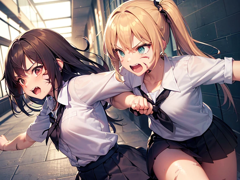 (Highest quality),high school girl,fight,Short knife