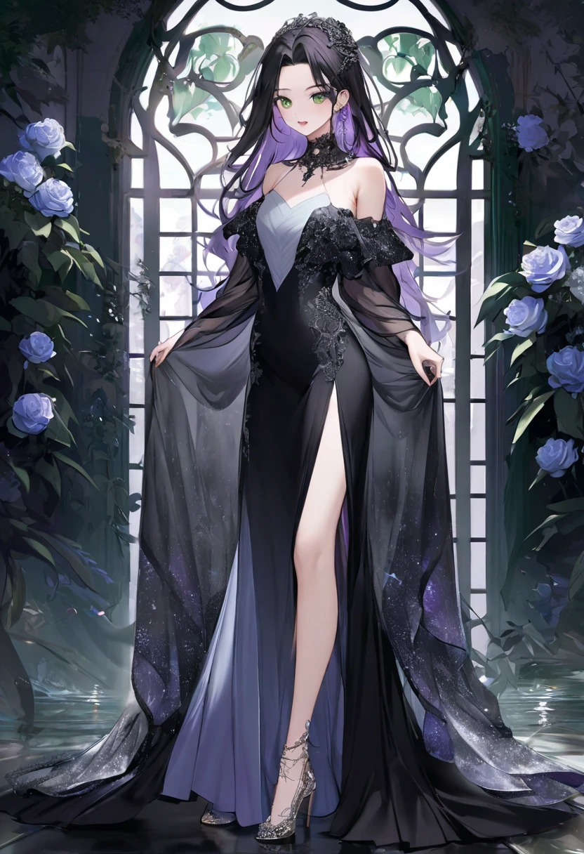 <lora:edgLycorisCarnival:1> Haute_Couture, edgCarnival, colorful, designer dress, feathers, shiny dress, full body, feather crown, carnival, <lora:Fern:0.8> FernFrieren, very long hair, purple eyes, (purple pupils),, ultra detailed, masterpiece, best quality, aesthetic, detailed,