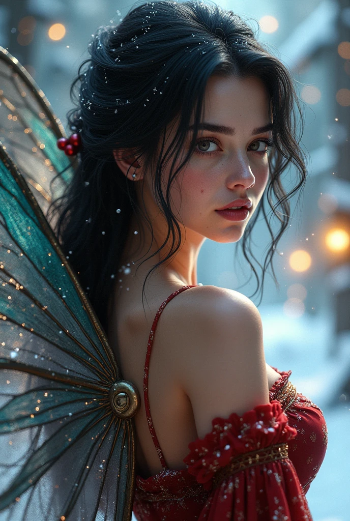(oil painting art: 1.5) a most beautiful fairy playing in the snow, a beautiful fairy, ((full body shot: 1.5)), (best detailed face: 1.3), spread butterfly wings, dynamic hair color, dynamic hair style, busty, wearing red silk dress, intricate silk, wearing high heels boots, she is playing the snow, fresh snow in the forest, high snow, long shot, High Detail, Ultra High Quality, High Resolution, 16K Resolution, Ultra HD Pictures, Ultra Realistic, Clear Details, Realistic Detail, Ultra High Definition, DonMF41ryW1ng5XL,