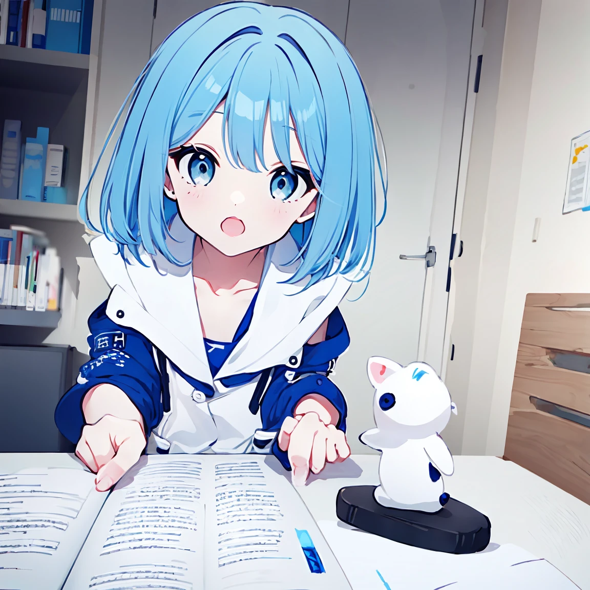  super precision 　 best quality 　One person　 blue hair blue eyes　 cute　 short　whole body