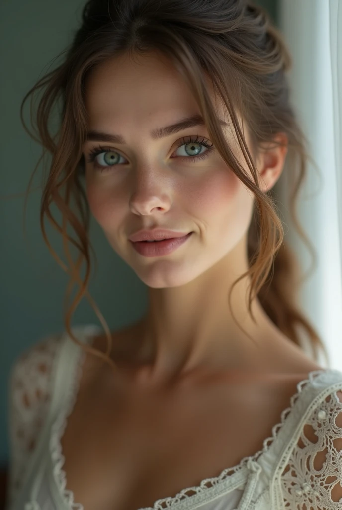 ((1 Russian girl)), (Read Manzanares) (Tween Model, 12 years old, young)), ethereal beauty, slim,Hard breasts, Soft Light, ((David Hamilton Style)), Close-up photo,full body