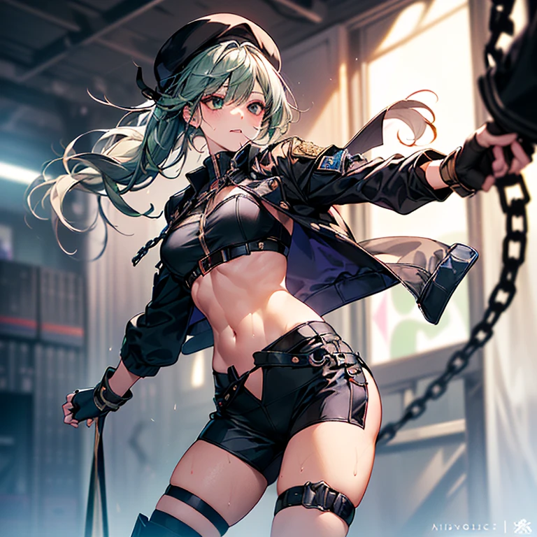 War goddess with abs gets caught and punched in the belly,Tethered by chains,moan in pain
