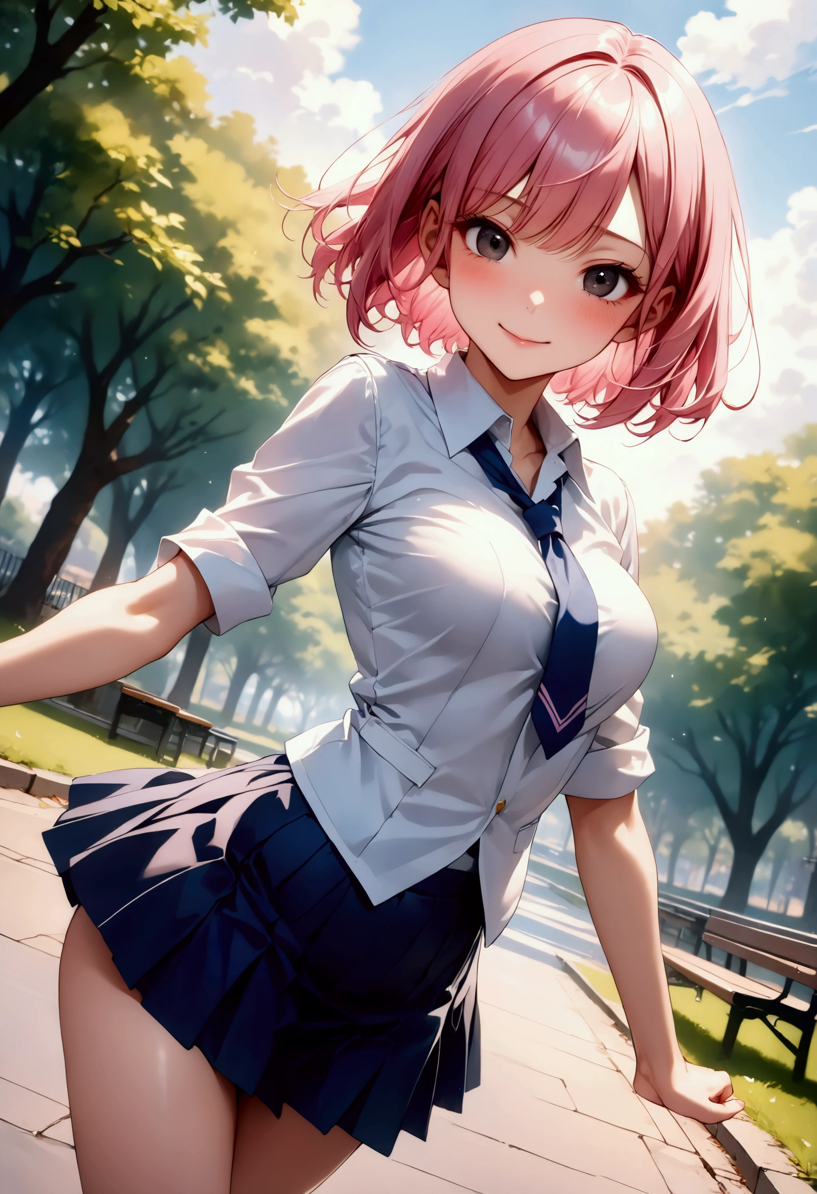 One Girl, sayori, dlc, School Blazer, Hair Ribbon, Close to girls, Too kind, blue eyes, She is always smiling, whole body