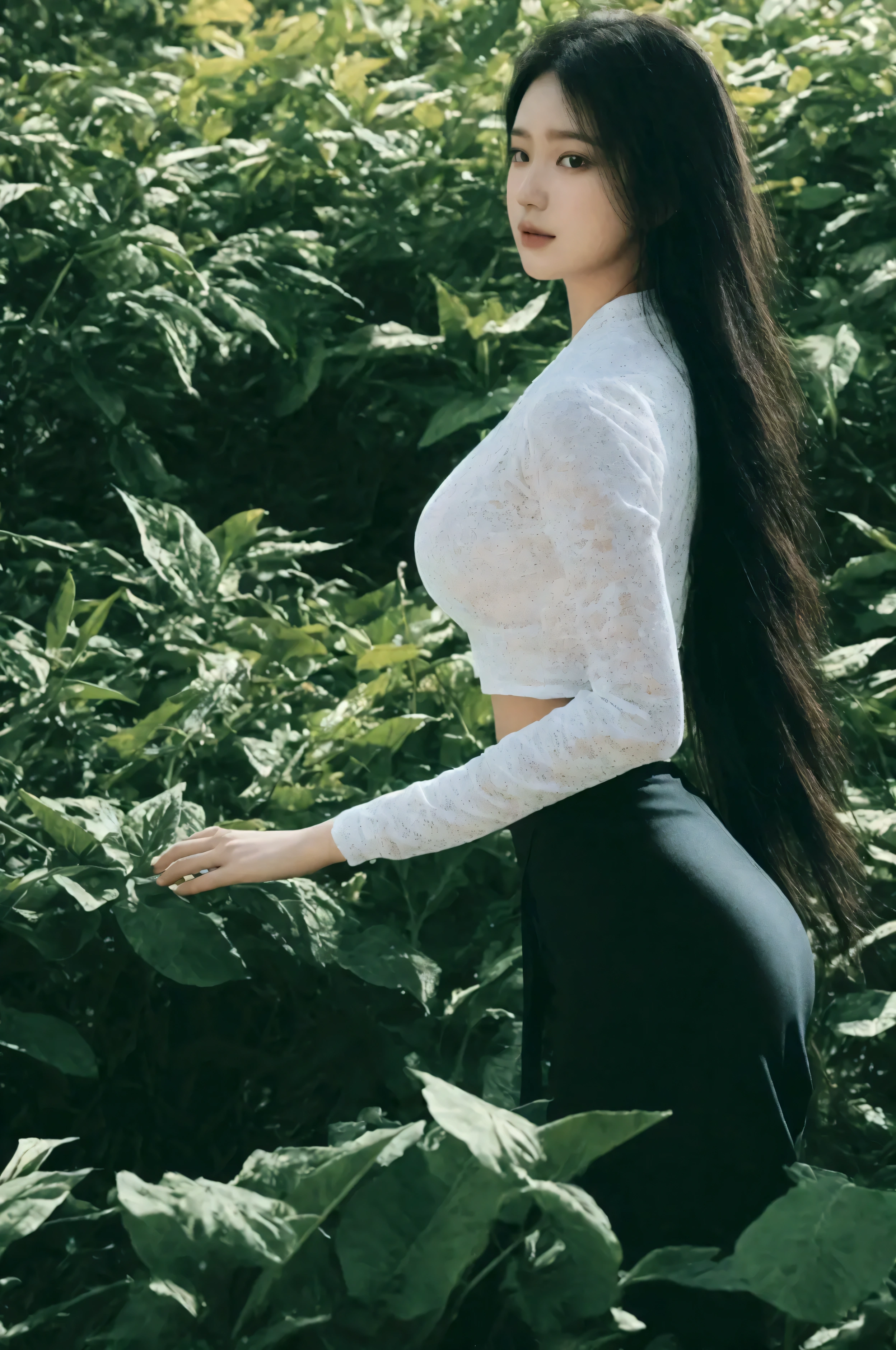 ((Best Quality, 8k, Masterpiece:1.3))), Crisp Focus: 1.2, (Beautiful Woman with Perfect Figure: 1.4) , multiple girls))),((((6girls))))、((6 girls))、The same face、matching uniform、(acmm ls outfit, lace acmm top, wearing acmm long skirt, blue color acmm long skirt, printed skirt,)、Long black hair、((((Gigantic Breasts)))Raw photo、same person、Doppelganger、(group portraits), standing,ass focus ,front view,In the floral plants forest background ,film effect 、best position,best composition, perspective view, ultra wide view,(best quality,4K,8K,highres,masterpiece:1.2),ultra-detailed,(realistic,photorealistic,photo-realistic:1.37),HDR,studio lighting,sharp focus,