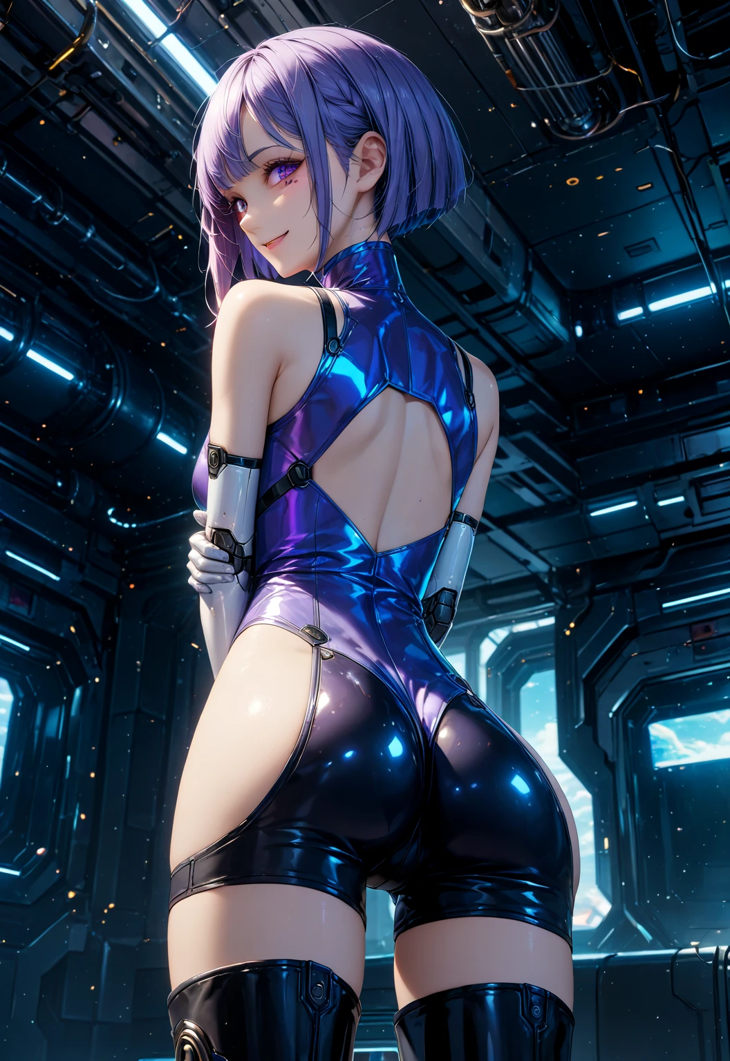 jessica alba wearing a skin tight ghost in the shell body suit unzipping her body suit all the way down, open body suit, perspective, from behind, close-up, Nikon, Fujifilm, f/4.0, 35mm, 16k, super detail, anatomically correct, UHD, masterpiece, cameltoe, puffy pussy, open crotch, pink vagina