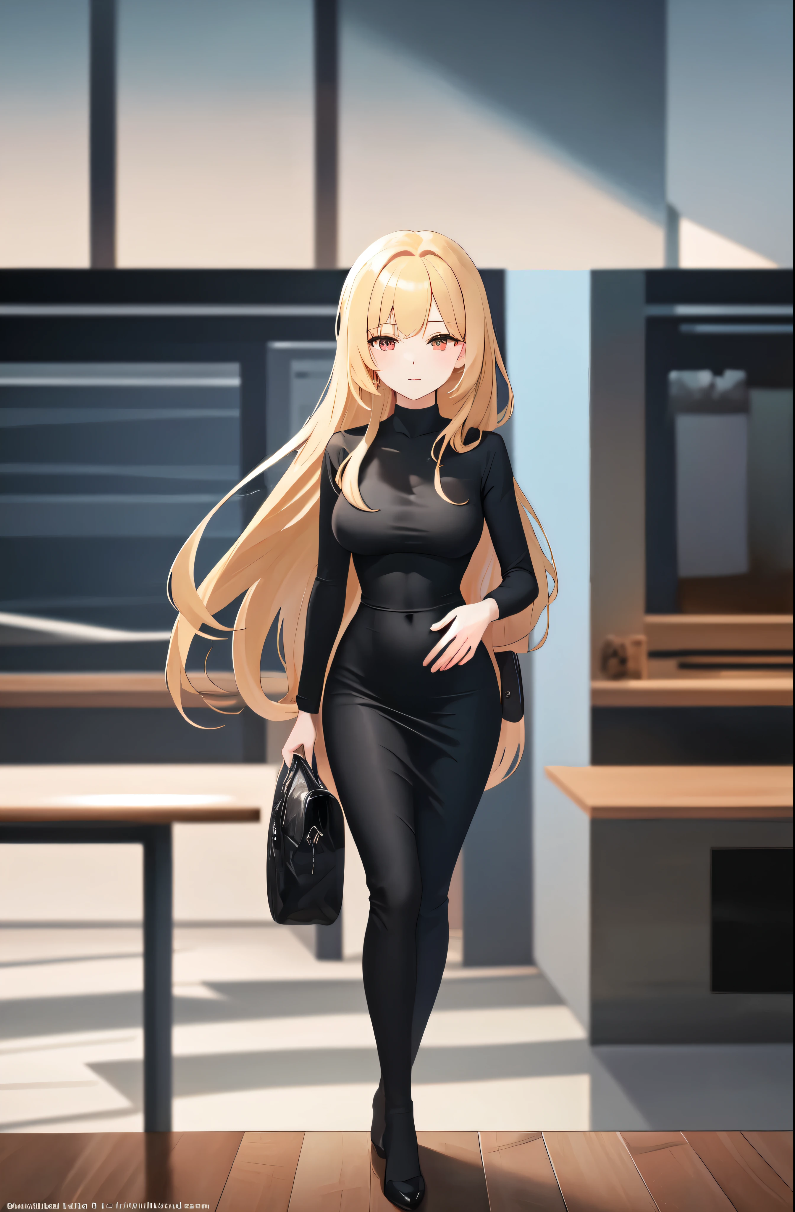 masterpiece, dress, black dress, Black dress, Black Dress, dongtan dress, Dongtan dress, Dongtan Dress, black dongtan dress, Black dongtan dress, Black Dongtan Dress, highres, Super detailed, very detailed, highest quality, best quality, super detailed, standing, high quality, high-definition, extremely detailed, (large breasts), mature female, Full body drawing, full body drawing, straight body, slender body, Slender body, Slender Body, (masterpiece), (best quality), (hyperdetail), (illustration), ((extremely delicate and beautiful)), (detailed light), (prefect's body), 1 girl, 1 Girl, one girl, One girl, One Girl, hanging hand over head, {{{{{long hair, Long hair, Blonde hair, blonde hair, blonde, Blonde, Red eye, red eye, Red Eye, binyeo, Binyeo}}}}}, sexy, sexy belly line