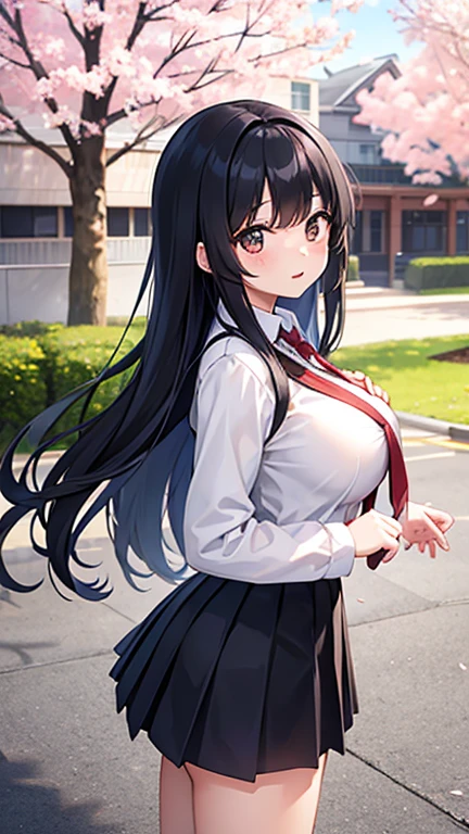 masterpiece, best quality, highres, kasumigaoka utaha, 1girl, solo, pantyhose, long hair, black pantyhose, skirt, school uniform, black hair, hairband, red eyes, pleated skirt, long legs, white hairband, breasts, serafuku, bangs, jacket, large breasts, cowboy shot,