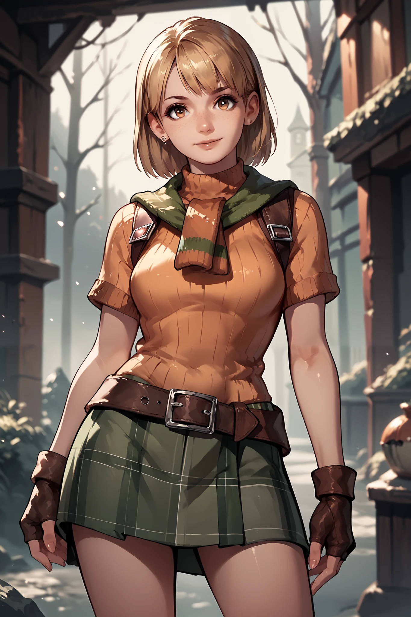 Anime concept art, dark fantasy, Ashley graham, Ashley Graham from resident evil 4, cute, Ashley's sexy outfit, resident evil 4 concept art