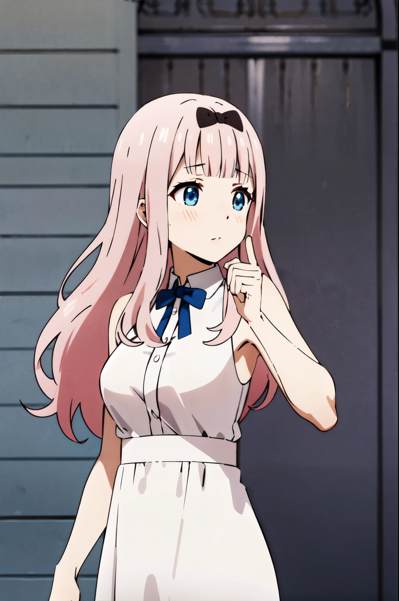 Fujiwara Chika (Together),
1 , Alone,
pink hair, blue eyes, long hair,
Hair bow, wearing extremely sexy clothes
