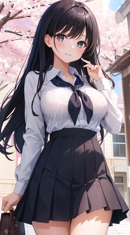 (Highest quality), (so beautiful), (Super detailed), (Best illustrations), Gal, Improve, alone, 1 dog, Rainbow Hair,Long Hair, Messy Hair, Random color eyes, Large Breasts, stripe dress shirt, Pleated skirt,Tokyo,Fancy city,Laughing with your mouth open