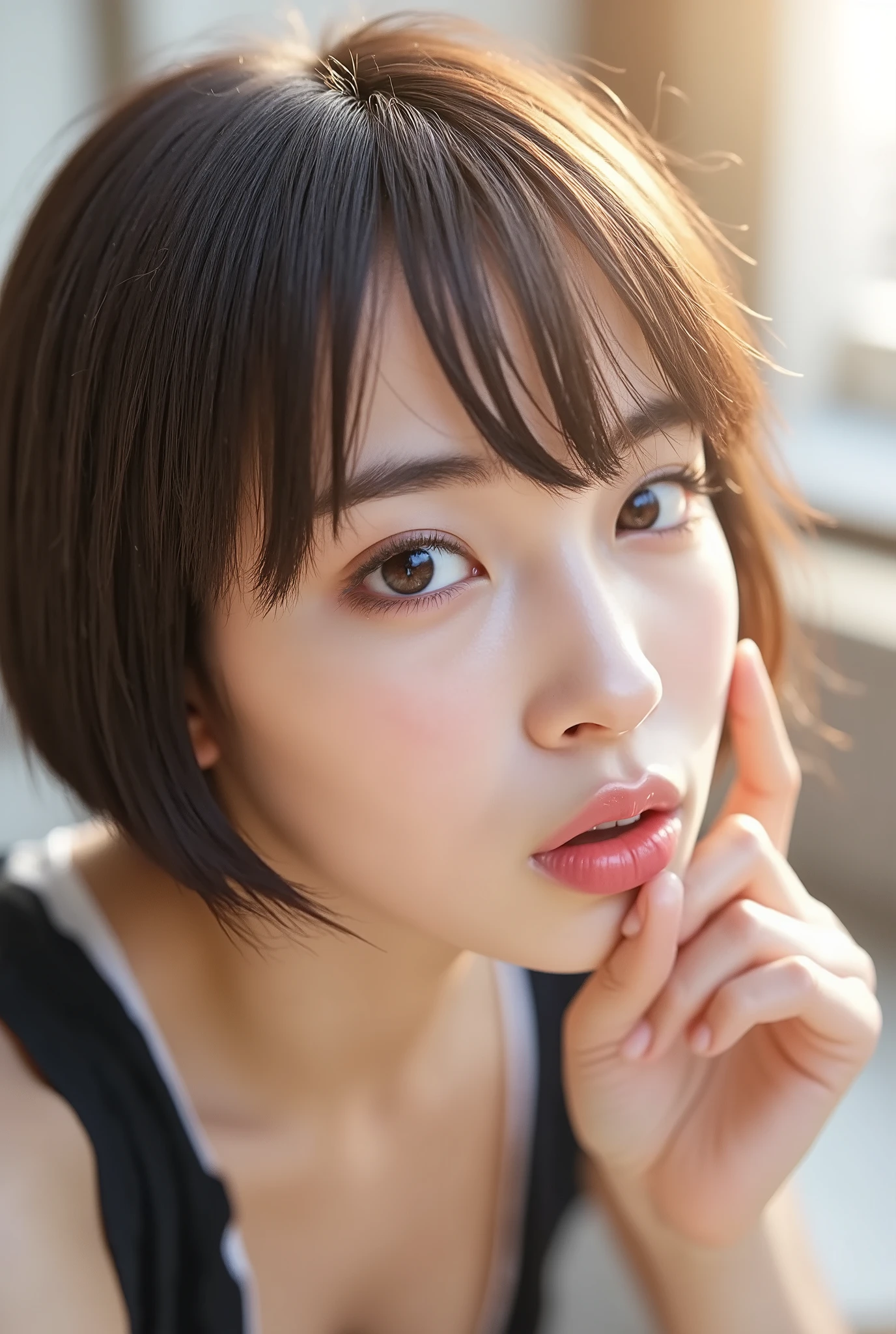 masterpiece, 最high quality,16k,8K,beautiful,get used to it,exquisite,extremely get used to it, finely get used to it, high quality, insanely get used to it, ultra get used to it, ultra high resolution, 超high quality, beautiful face, Japanese, NSFW,( sharp focus ), From below, ( please kneel and look upward:1.10), ((Open your mouth:1.6)), ( Super Detailed Beautiful Japanese Beauty Female Idols:1.7), ( troubled face:1.3), Woman in the center of the image, break, photorealistic, hyper realism, she has a lovely look , (micro bikini,ta:1.5)