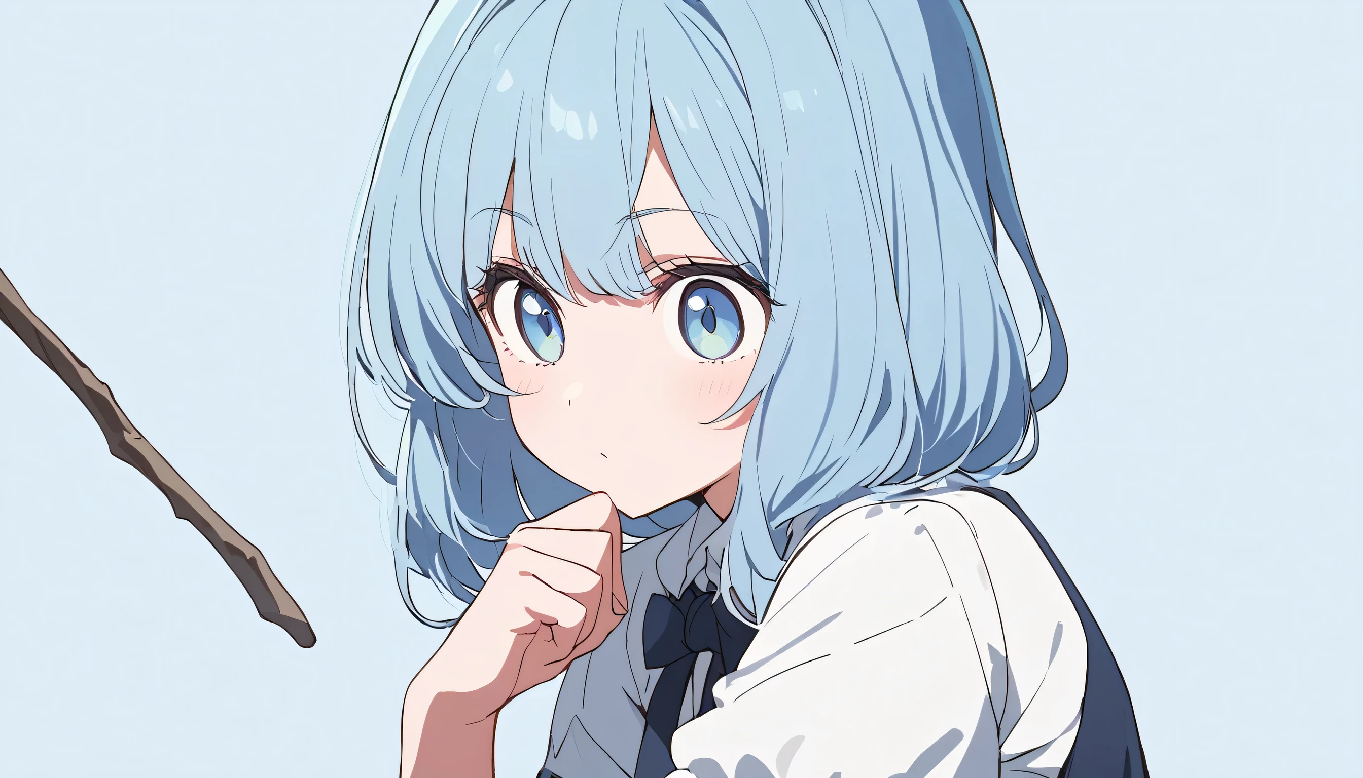 Anime girl with blue hair and blue eyes holding a stick - SeaArt AI