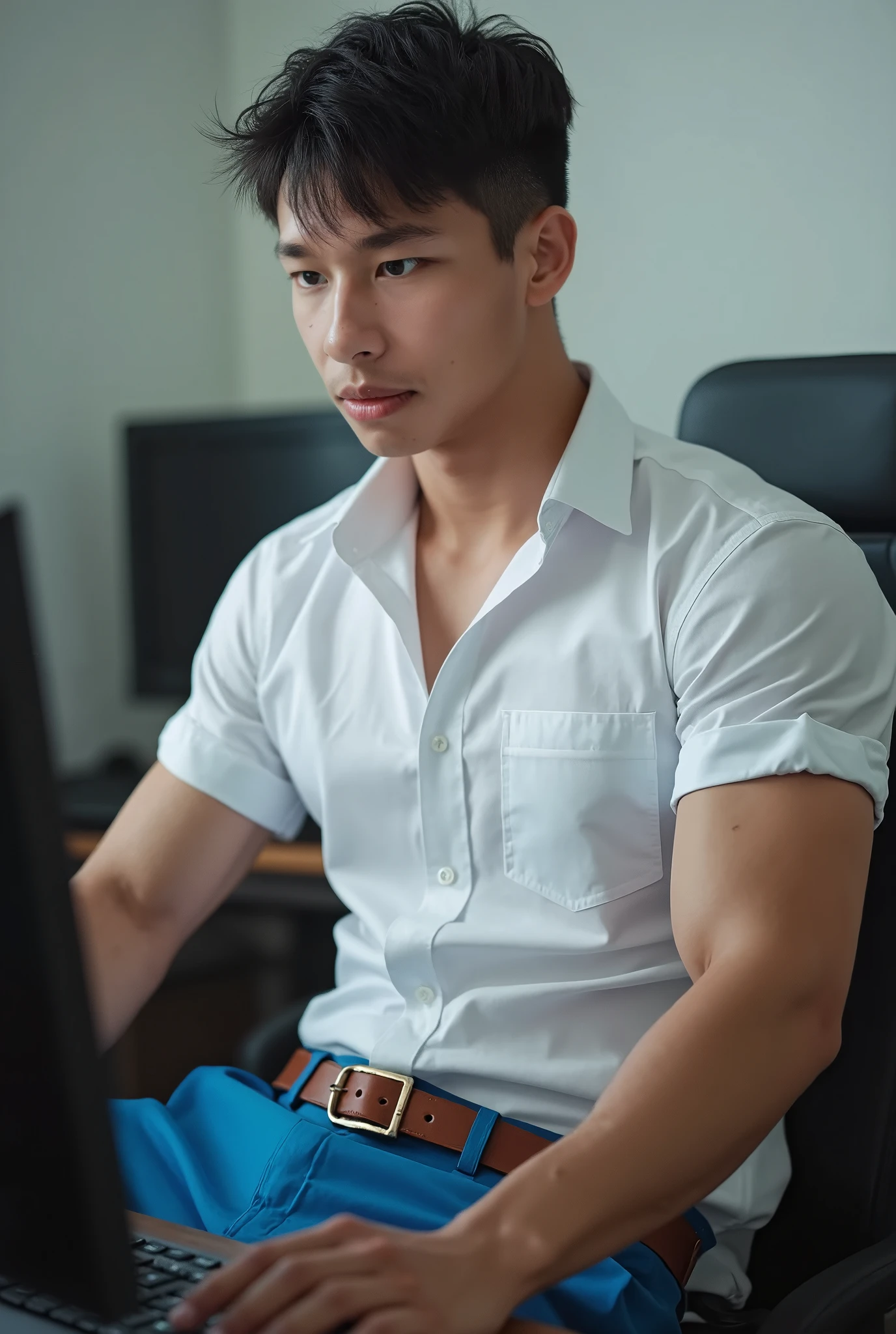 RAW Photos、(Detailed skin:1.2)、8k UHD、Digital SLR、Soft lighting、hightquality、Film Grain、FUJIFILM XT3、Man sitting on the floor、Man playing games、Troubled look、nerdy、Gaming
