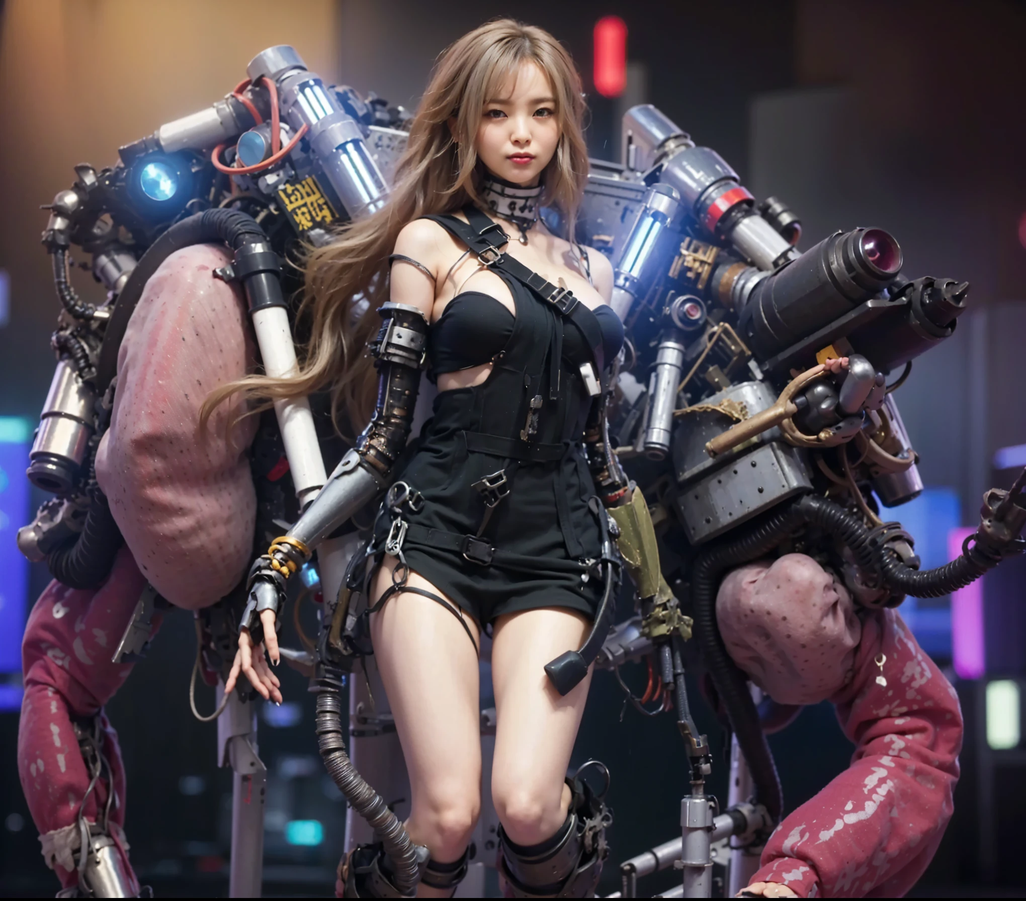 (Completely live action:1.37), (Amazingly realistic textures:1.37), (masterpiece, best quality:1.2), (8k uhd, 16k, 32k, ultra high res), amazingly realistic skin, amazingly realistic photo, superrealism, (photorealistic:1.37), (RAW photo), ultimately realistic, (ultimately realistic all details), (ultimately realistic all textures), super realistic lighting, super realistic shadow, (japanese girl:1.5), (realistic idol face), smiling, happy, super realistic face, ultimately realistic skin, ultimately realistic eyes, (mascara:1.35)ultimately realistic background, ultimately realistic detail up, (kkw-ph1:1.25), (Canon EOS R6, 85mm, 1/200s, f/5.6, ISO 1600), (tattoo), (mechanical armor:1.37), (blue eyes:1.2), (silver hair:1.3),