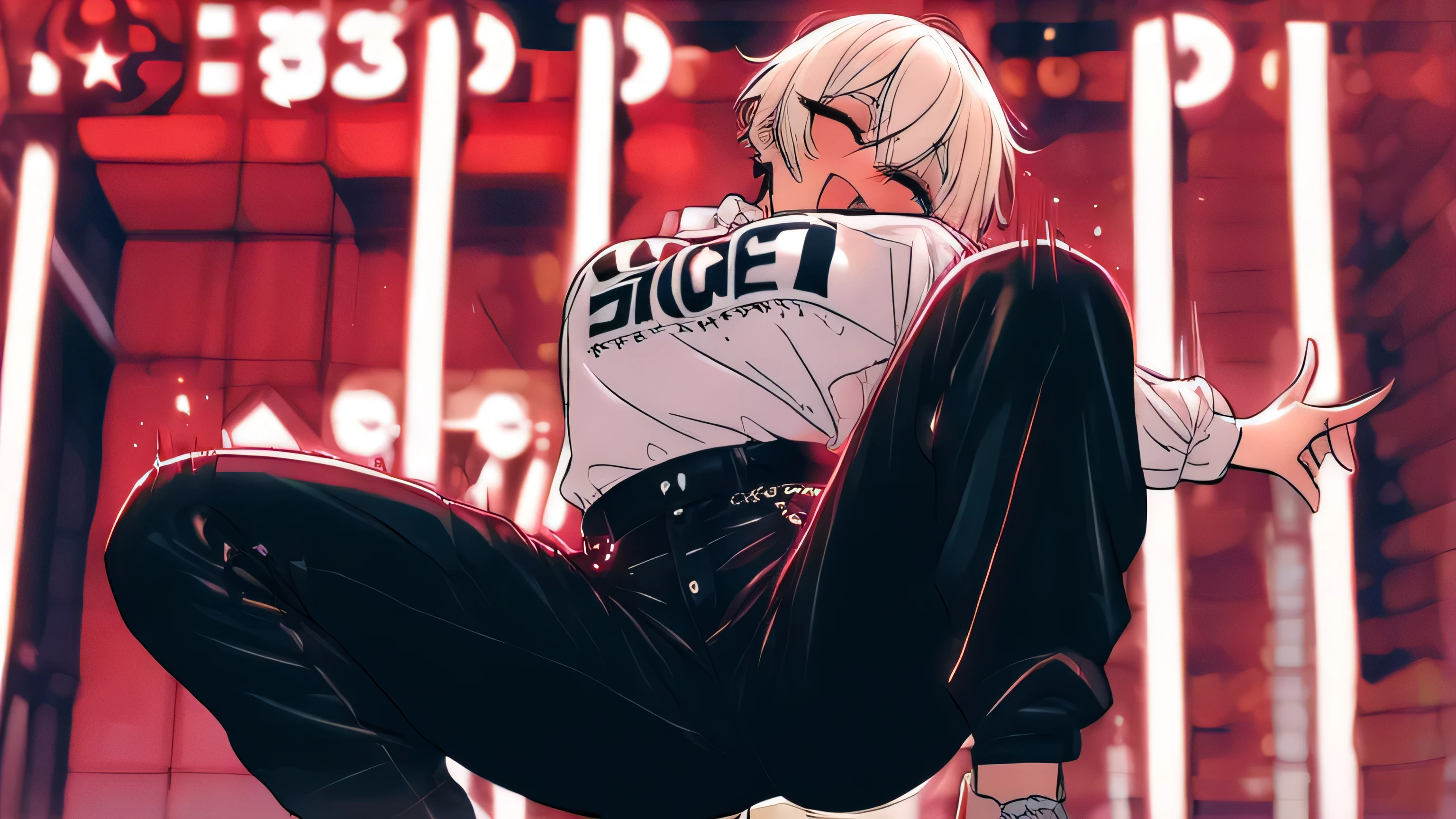16k,Super fine,masterpiece,best quality,Female hip-hop star wearing street-style Gucci are doing some intense dance moves with dancing twerking