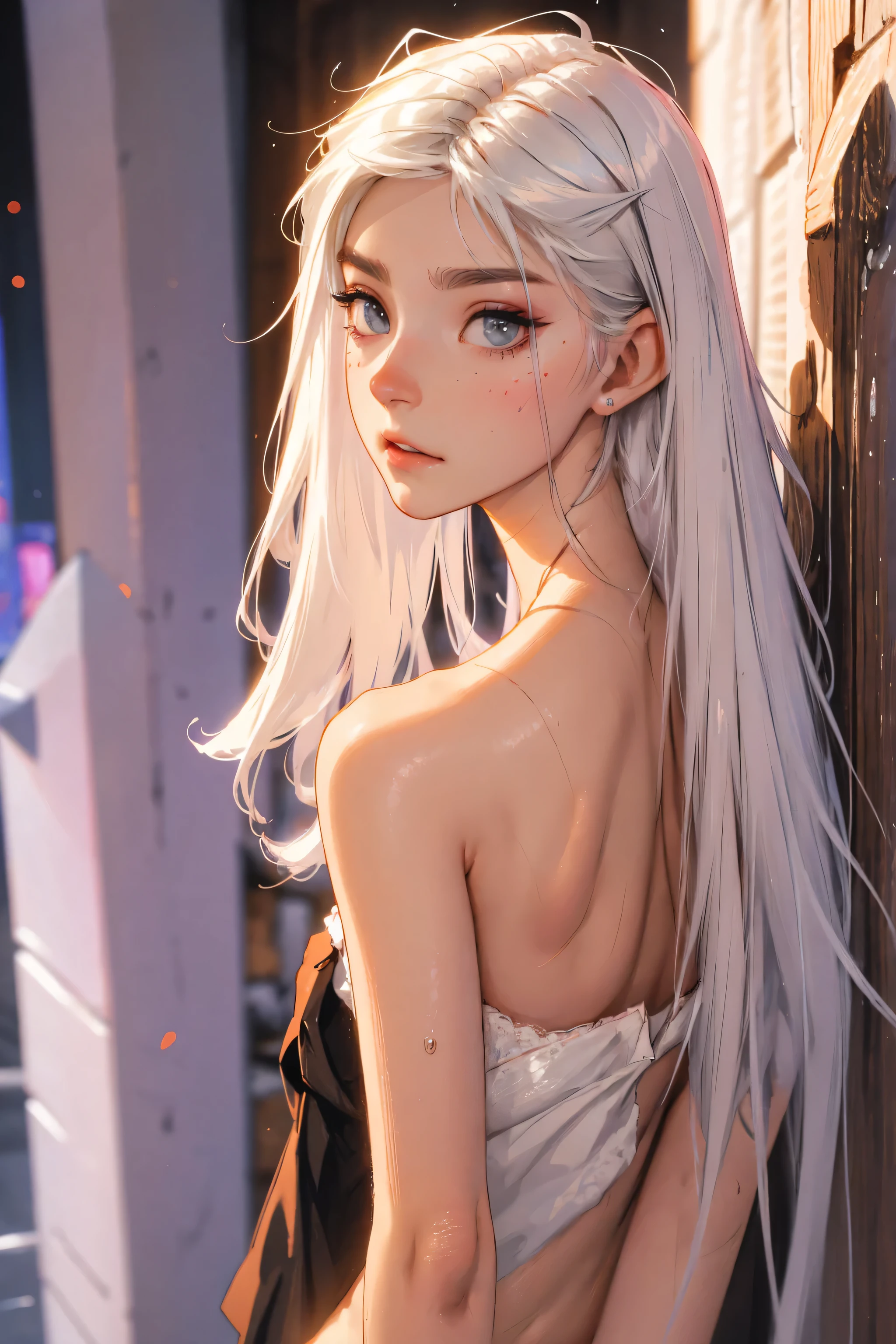 ((best quality)), ((masterpiece)), (detailed), NSFW, small breasts, prominent collarbones, skinny arms, flat stomach, visible hip bones, long hair, red hair, white hair, blonde hair, dark hair, ponytail, thick ponytail, heavy ponytail, Realistic Shadows, Detailed skin, Very small breasts, Hair Ribbon, Very detailed, highly detailed face, Perfect face shape, Perfect lips, Perfect nose, Correct beautiful eyes, Watching Viewer, Best Quality, Single Girl, No bra, No panties, Solo