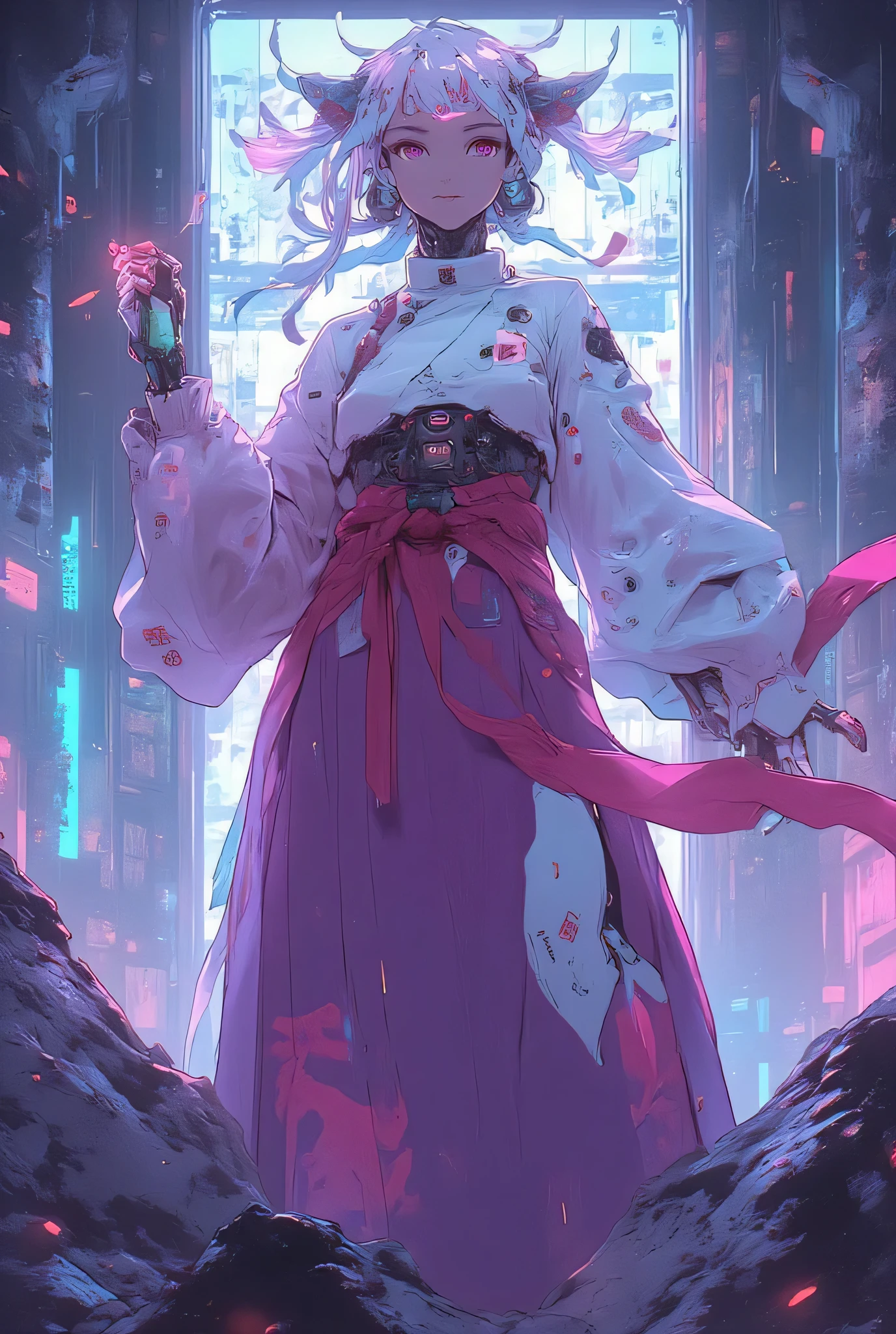 ((Anime art style illustration ) of ( Perfect of Asian Cyberpunk Girl ))), ((( Wears extremely fine and intricate cyberpunk samurai armor))), (( LED lights )), ( Invisible of Long Hair ), Perfect of Characteristics , ((((Full image)  dynamic pose on mountains))), (((Starship interior))),  Abstract Beauty , Almost perfect, Pure Form, Concept map, Intricate of details, 8K Post-production,   high resolution  ,  super detailed ,  Art Studio Trends ,   sharp focus , Studio photos, Intricate of details,  Very Detailed.